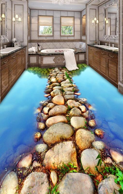 3D Stream Stones Road Floor Mural Wallpaper AJ Wallpaper 2