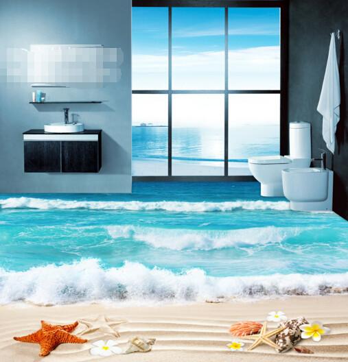 3D Beach Rolling Waves Floor Mural Wallpaper AJ Wallpaper 2