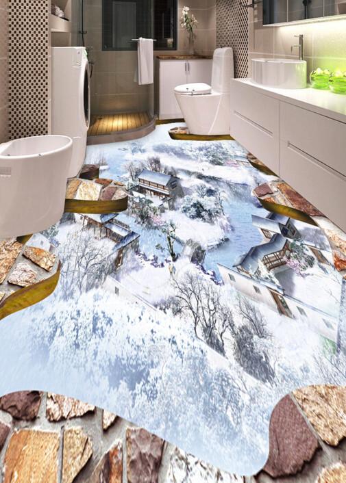 3D Snow Covered Village Floor Mural Wallpaper AJ Wallpaper 2
