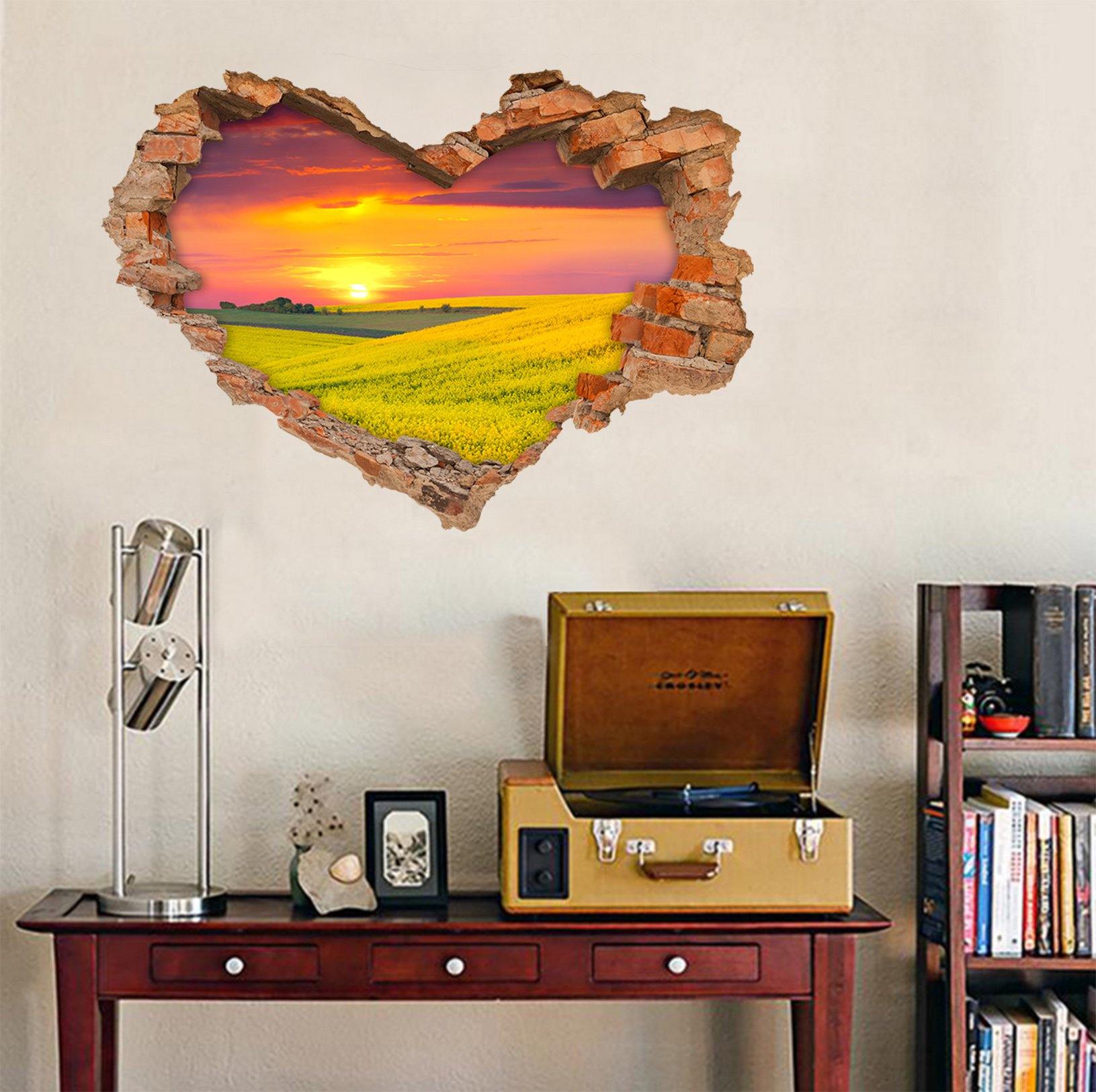3D Flowers Field Sunset 211 Broken Wall Murals Wallpaper AJ Wallpaper