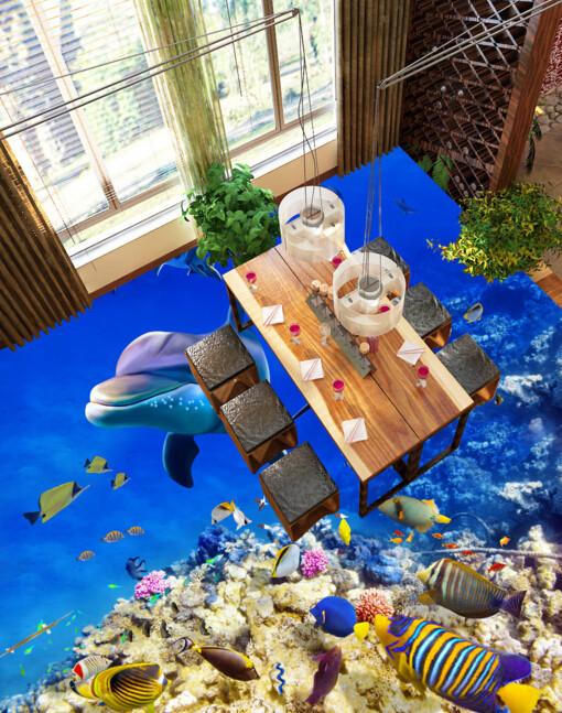 3D Dancing Fishes Floor Mural Wallpaper AJ Wallpaper 2