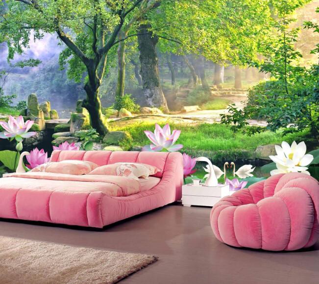 3D Blooming Trees And Lotus Wallpaper AJ Wallpaper 1