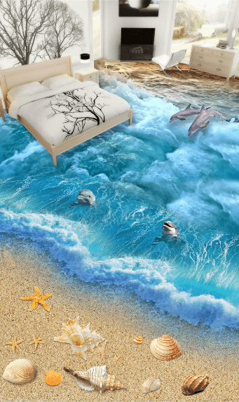 3D Dolphin Goes Ashore 387 Floor Mural Wallpaper AJ Wallpaper 2