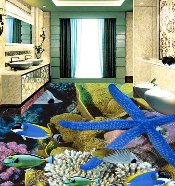 3D Blue Starfish 001 Floor Mural Wallpaper AJ Wallpaper 2