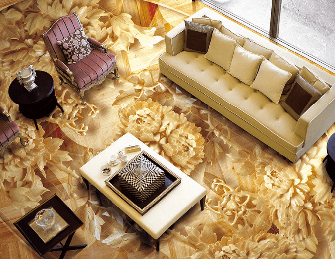 3D Gold Leaves 264 Floor Mural Wallpaper AJ Wallpaper 2