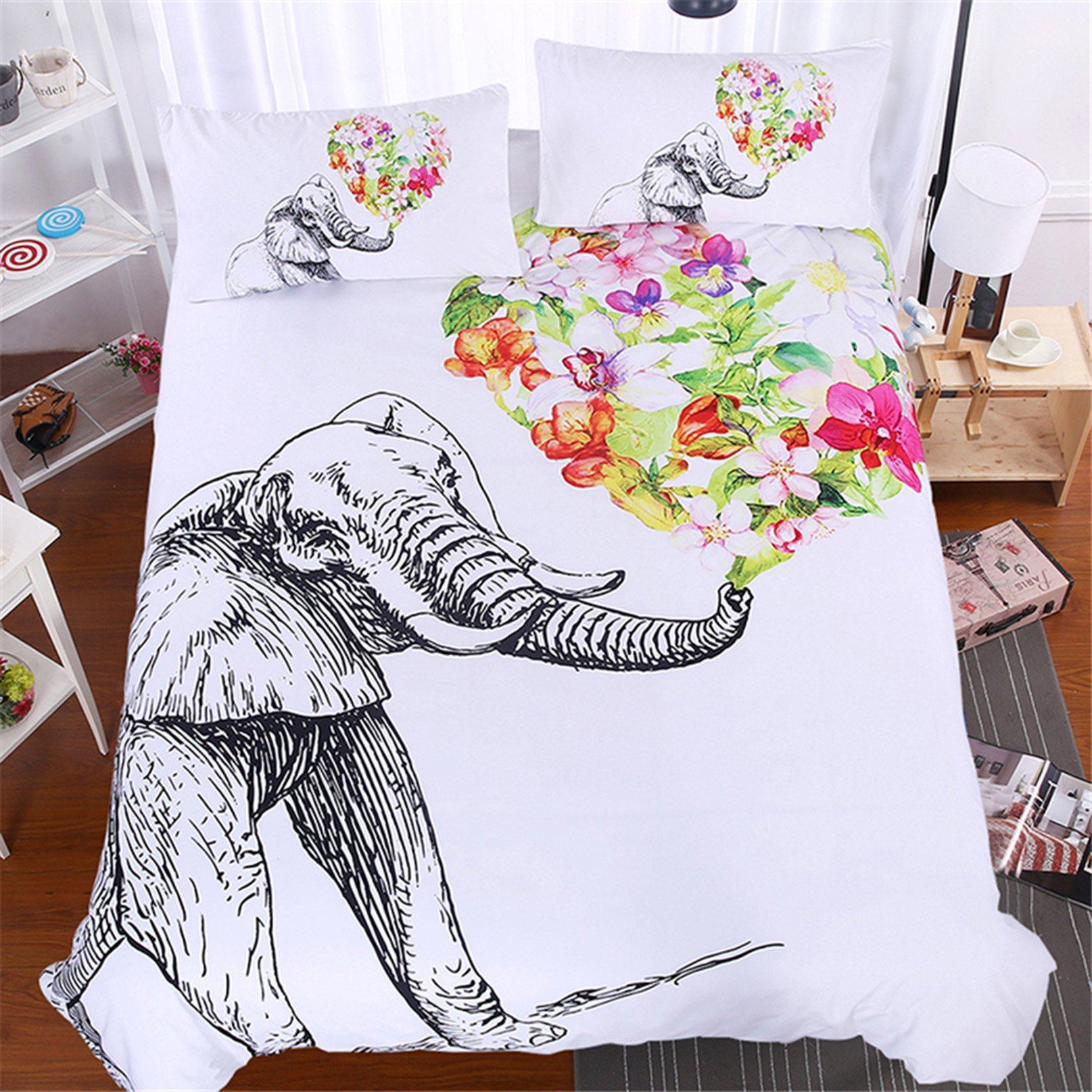 3D Flowers Elephant 205 Bed Pillowcases Quilt Wallpaper AJ Wallpaper