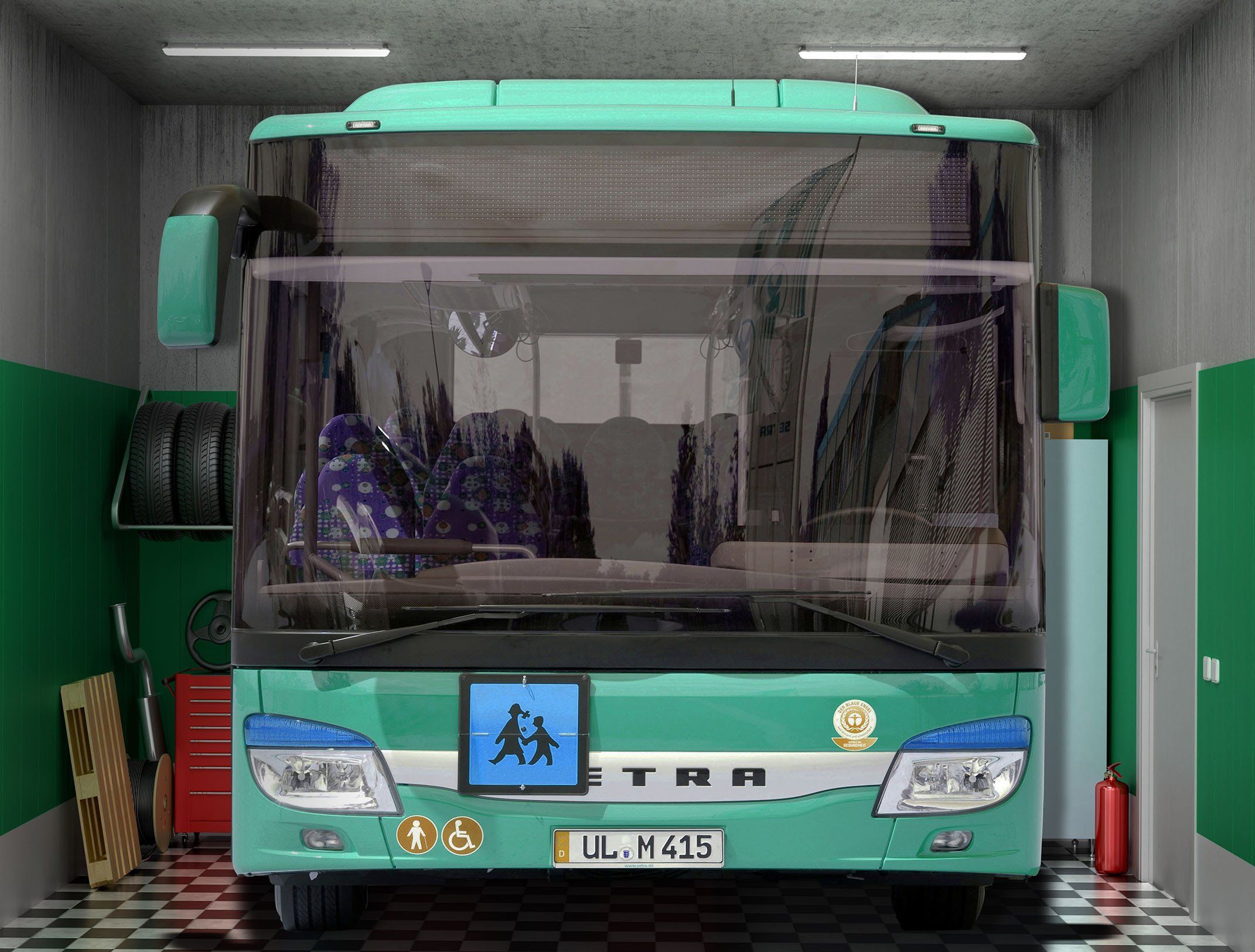 3D Parked Bus 409 Garage Door Mural Wallpaper AJ Wallpaper