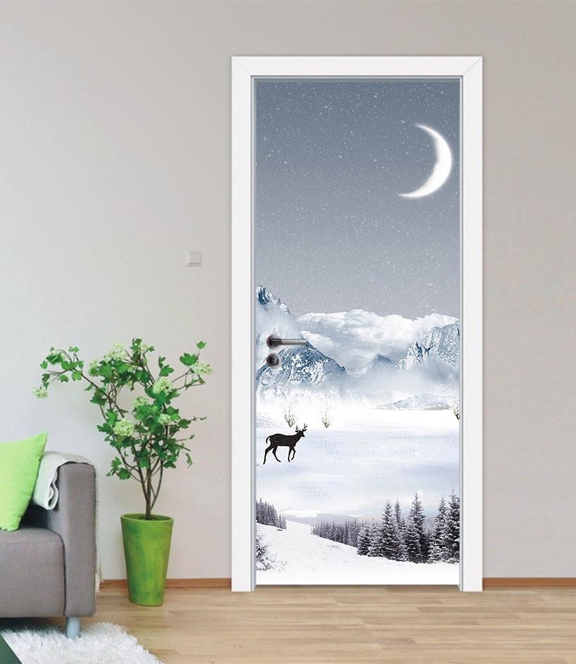 3D moon in the snow door mural Wallpaper AJ Wallpaper