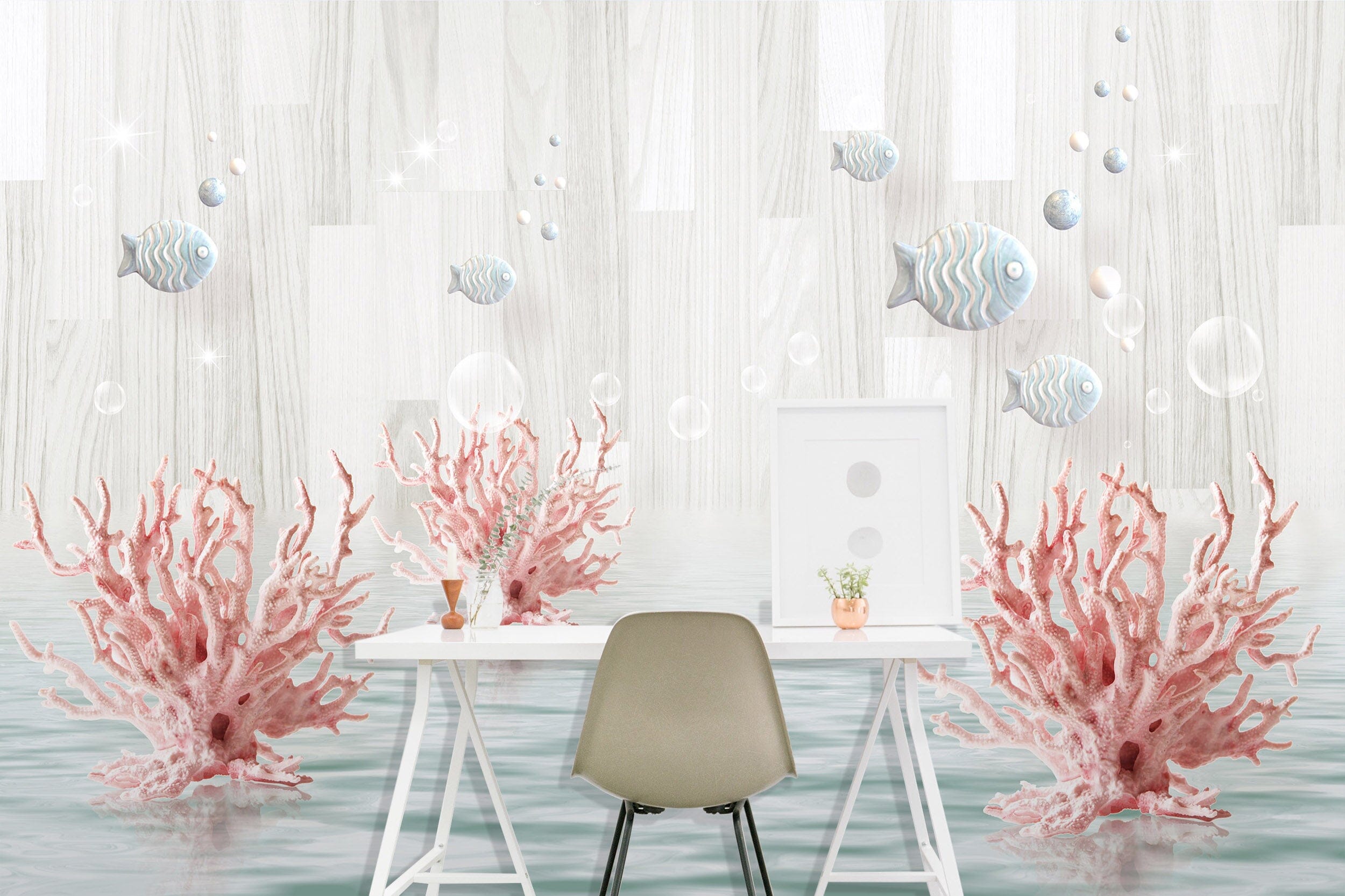 3D Pink Coral Fish 1037 Wall Murals Wallpaper AJ Wallpaper 2
