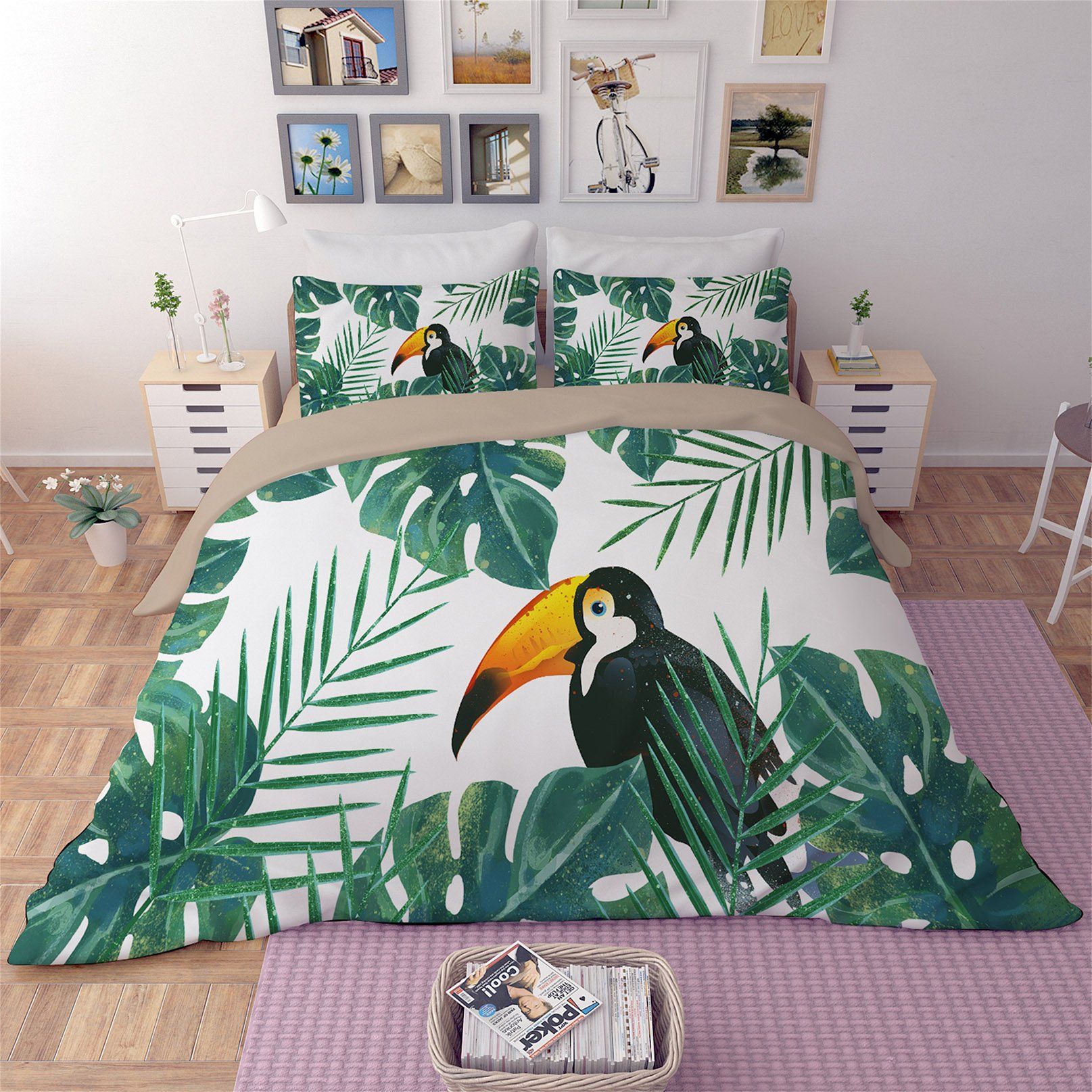 3D Toucan Leaves 102 Bed Pillowcases Quilt Wallpaper AJ Wallpaper