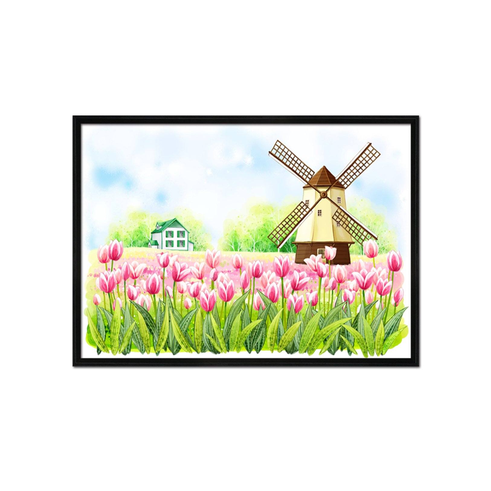 3D Windmill House 007 Fake Framed Print Painting Wallpaper AJ Creativity Home