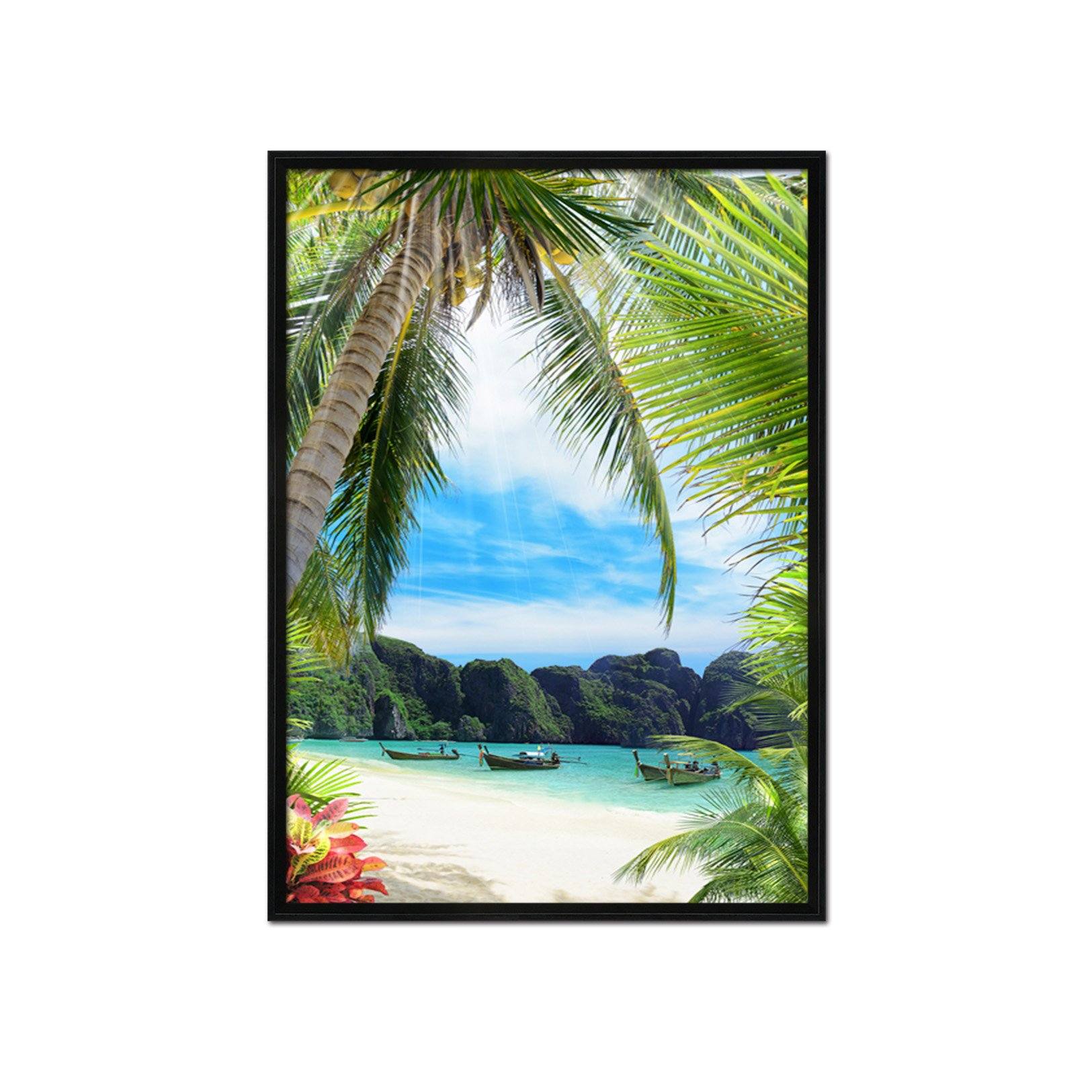 3D Coconut Boat 047 Fake Framed Print Painting Wallpaper AJ Creativity Home