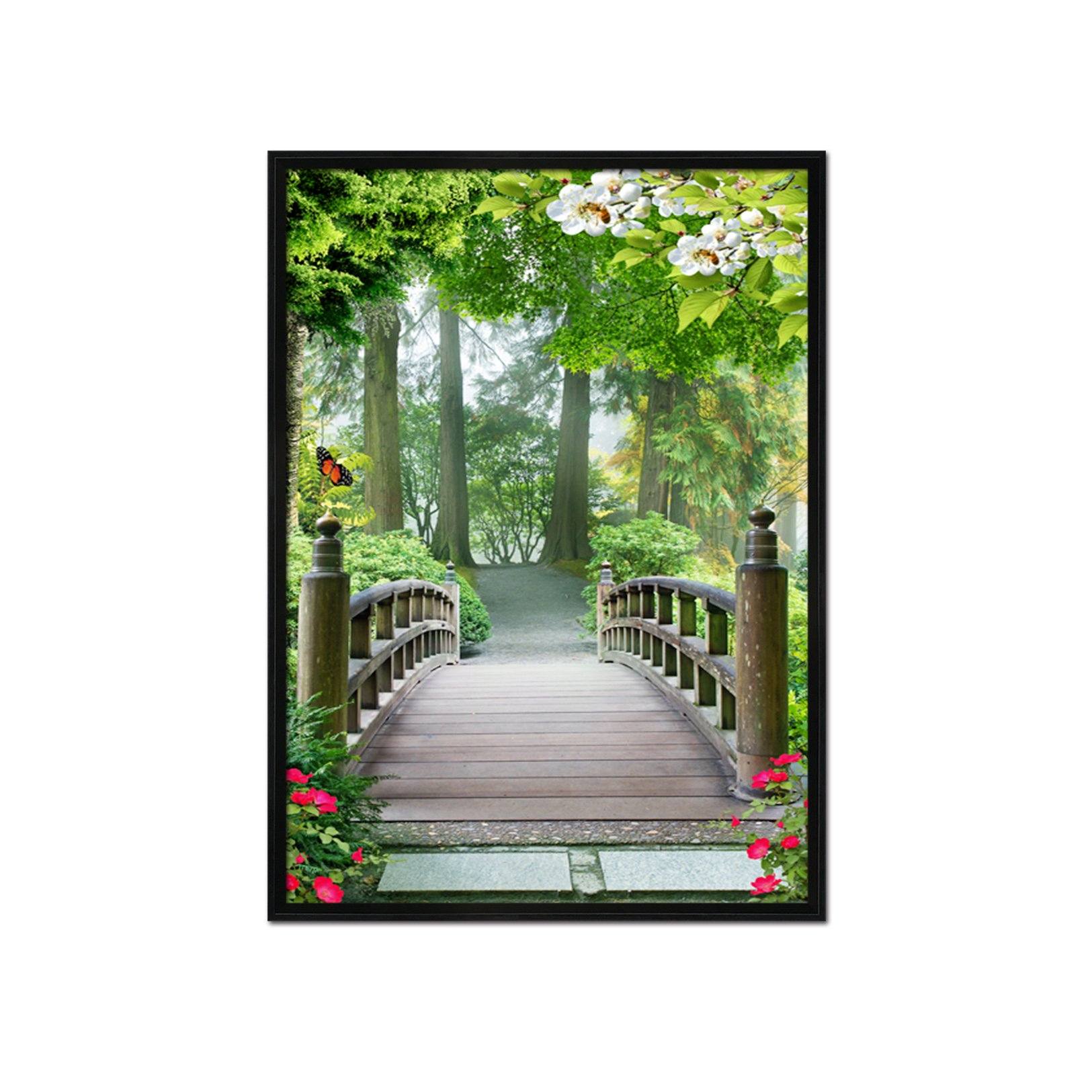 3D Forest Bridge 103 Fake Framed Print Painting Wallpaper AJ Creativity Home