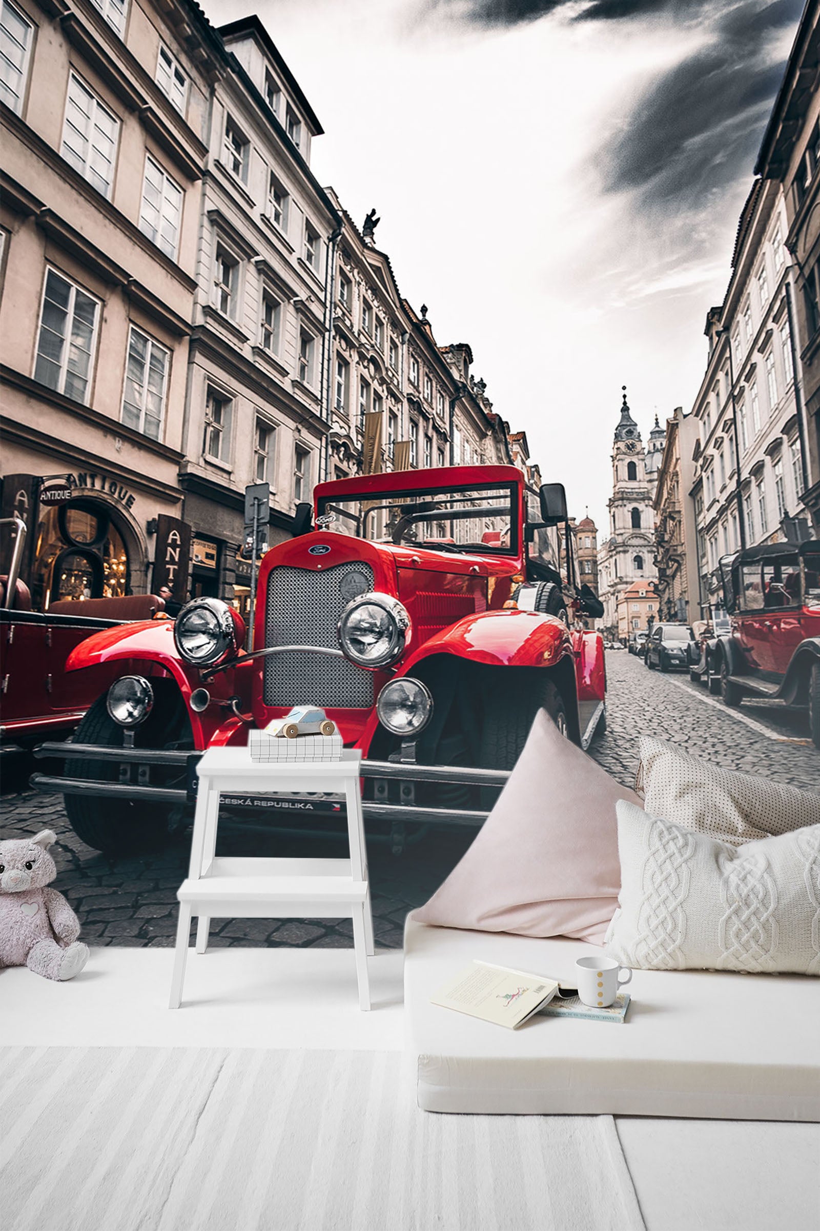 3D Red Classic Car 446 Vehicle Wall Murals