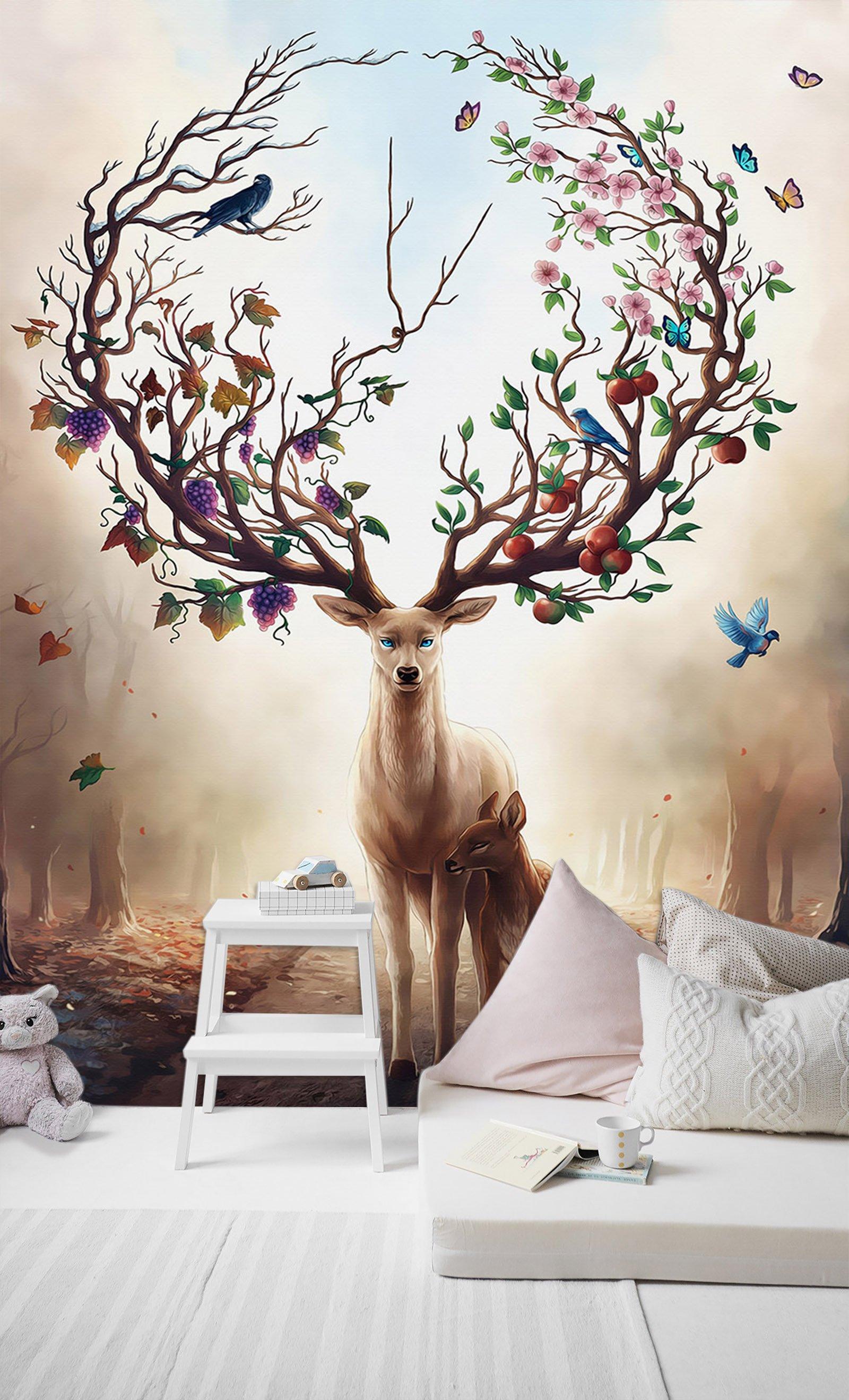 3D Antler Fruit Butterfly 705 Wallpaper AJ Wallpaper