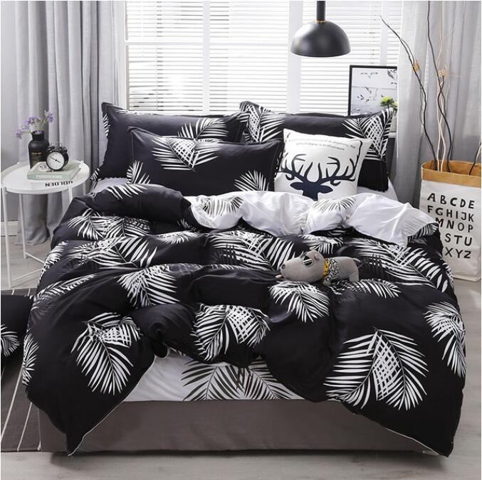 3D White Leaves On Black 12010 Bed Pillowcases Quilt