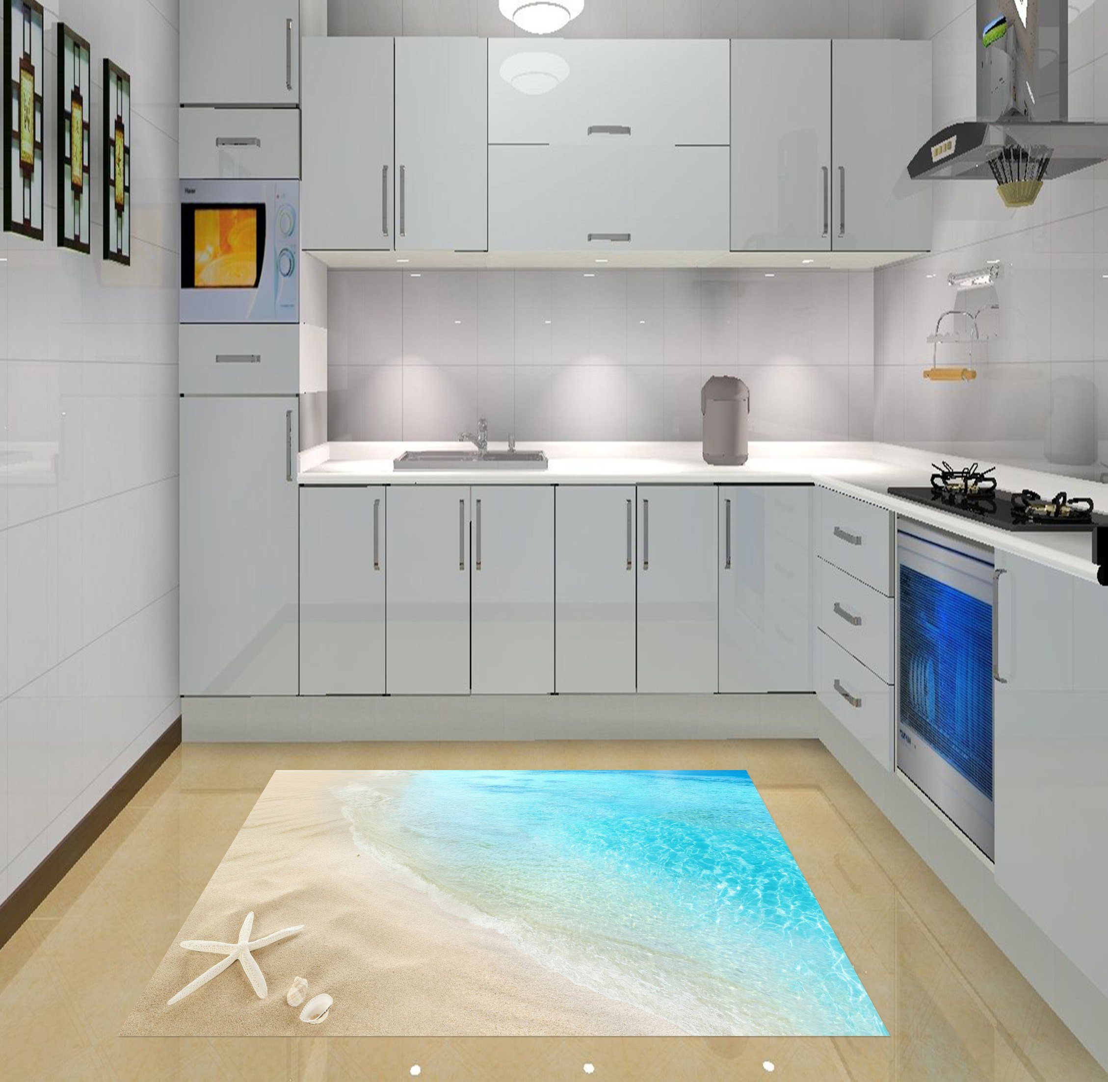 3D Beach Scenery Kitchen Mat Floor Mural Wallpaper AJ Wallpaper