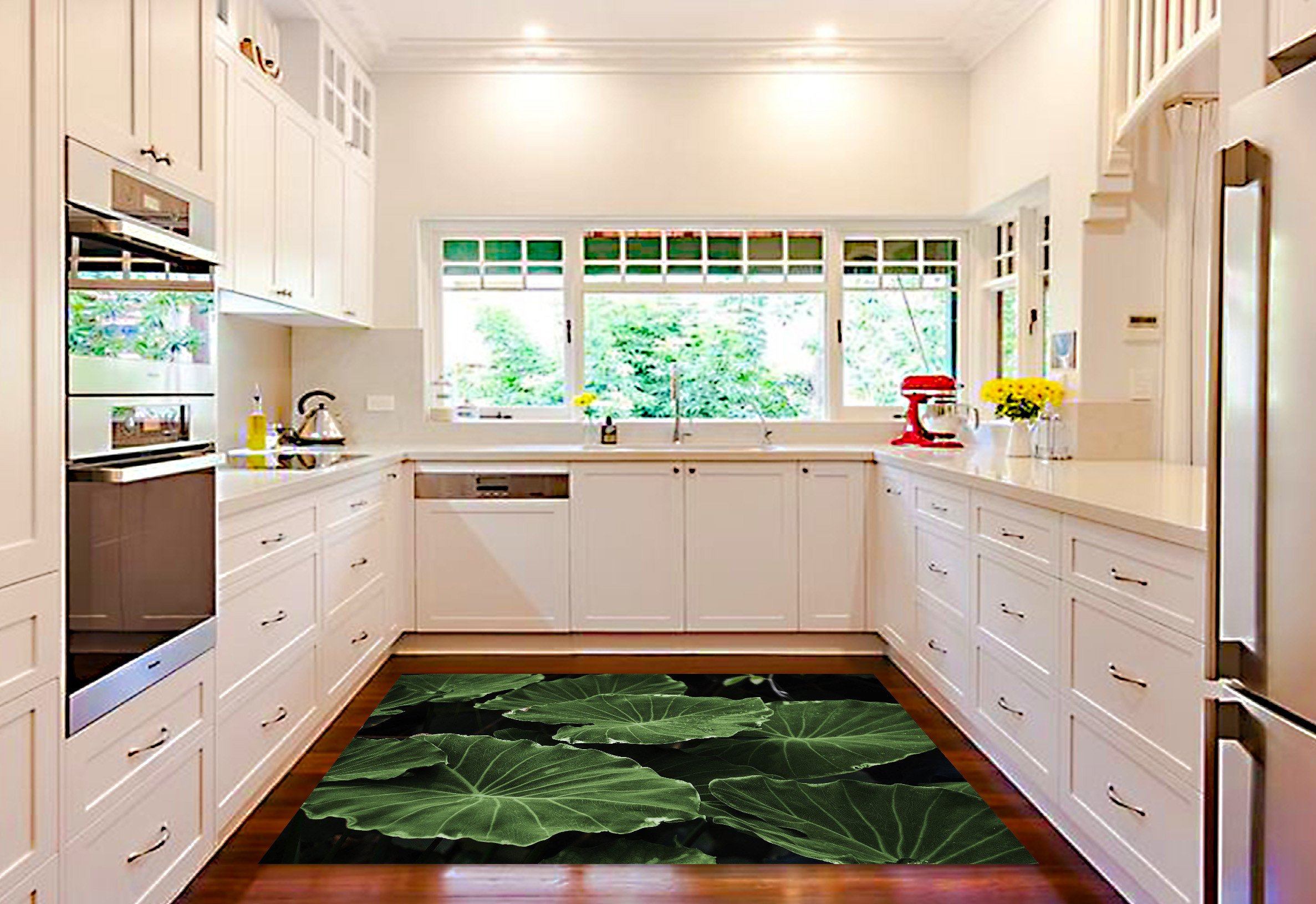 3D Lush Lotus Leaves 577 Kitchen Mat Floor Mural Wallpaper AJ Wallpaper