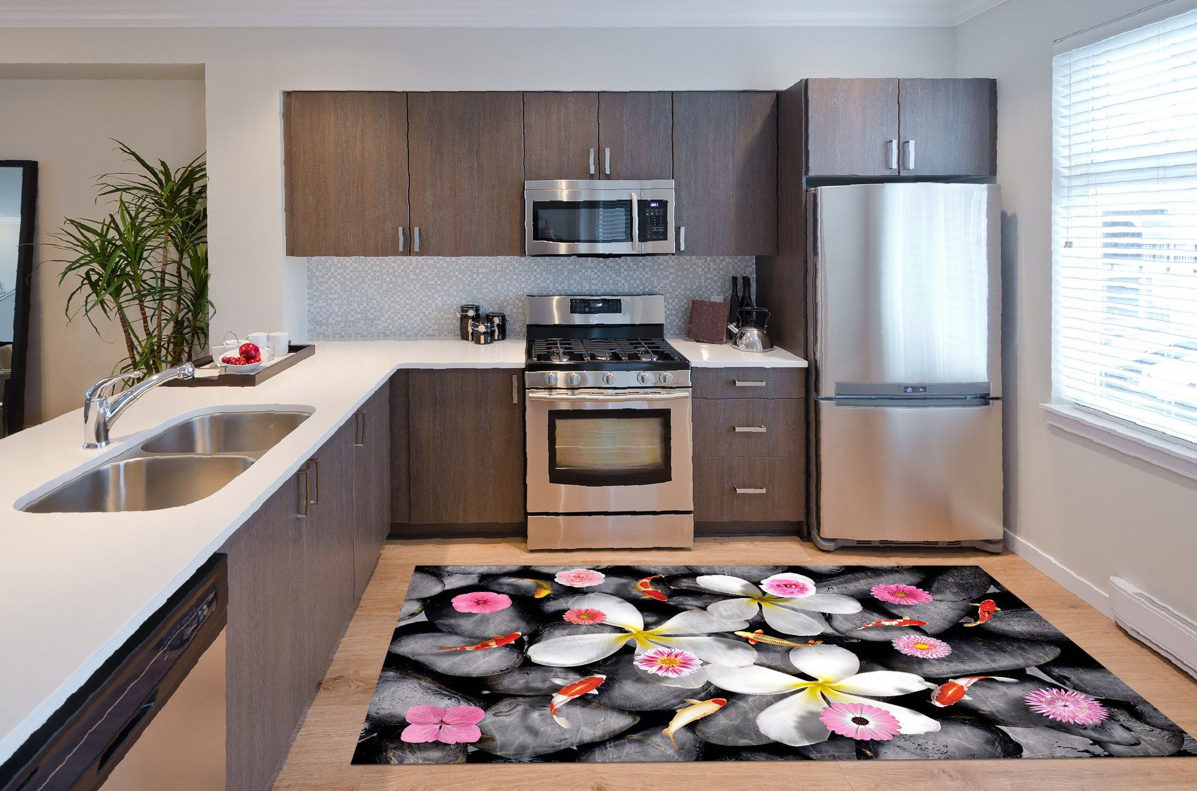 3D Flowers Fishes Stones 161 Kitchen Mat Floor Mural Wallpaper AJ Wallpaper
