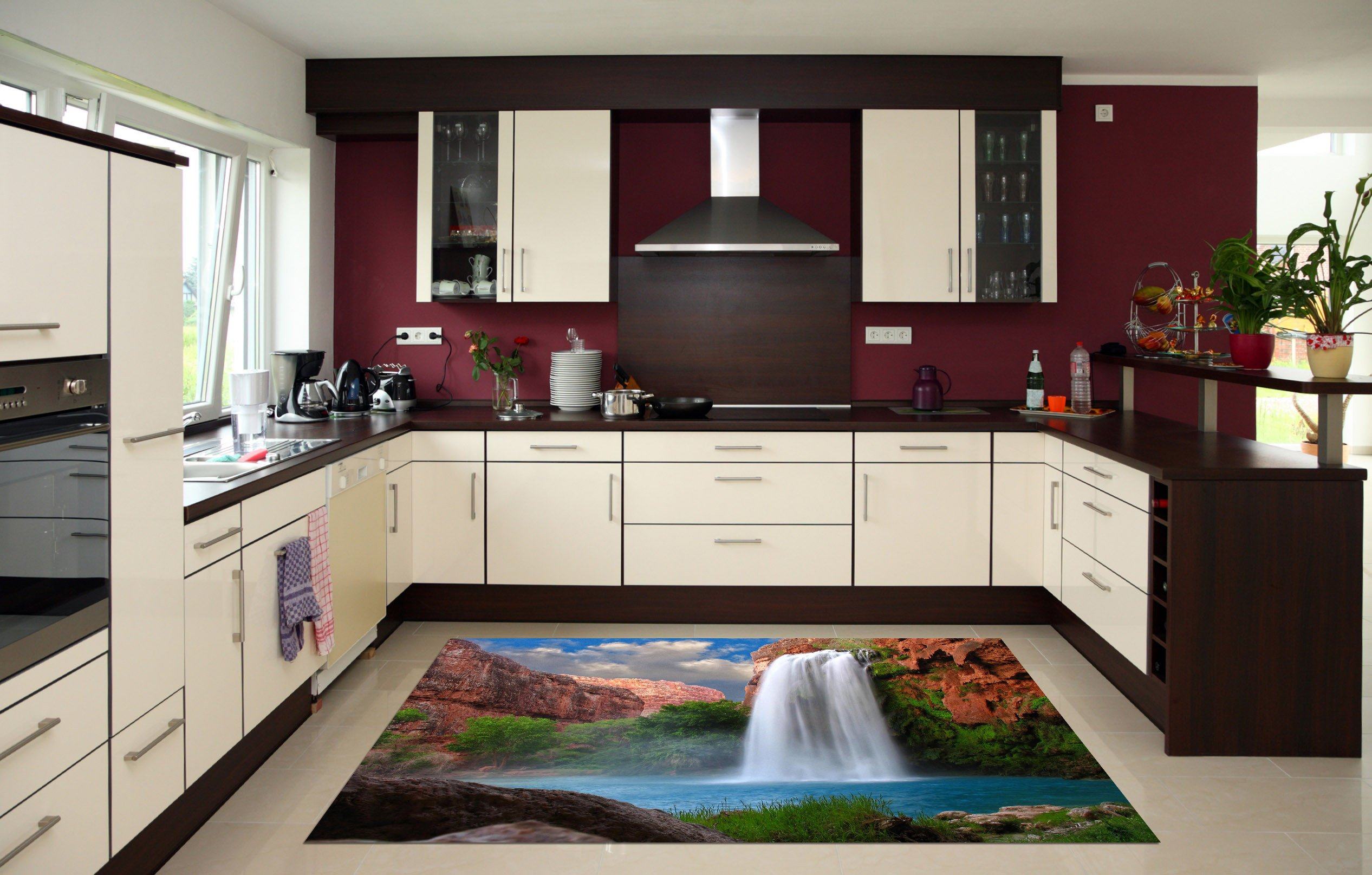 3D Mountain Waterfall Lake Kitchen Mat Floor Mural Wallpaper AJ Wallpaper