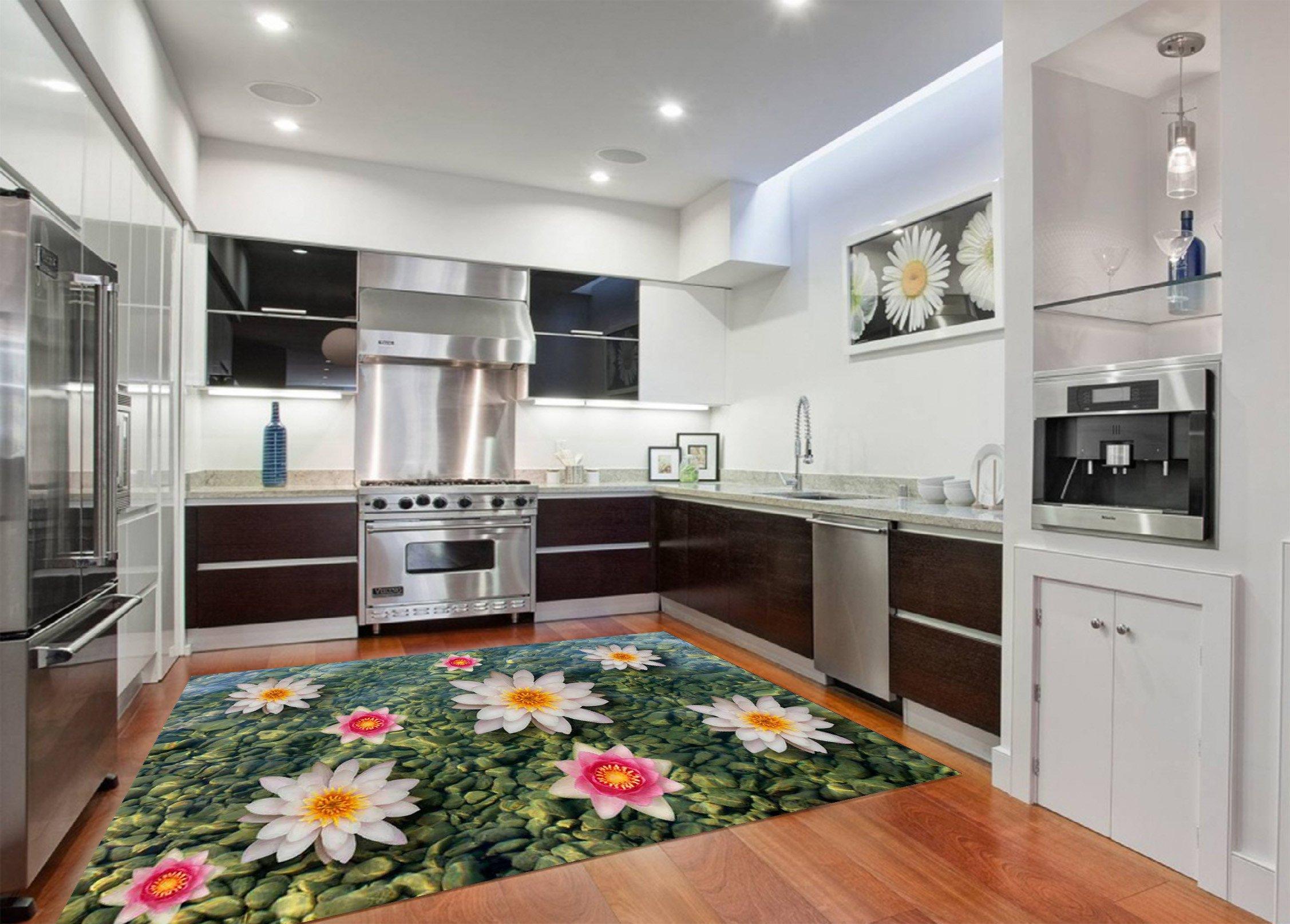 3D Lake Flowers Stones Kitchen Mat Floor Mural Wallpaper AJ Wallpaper