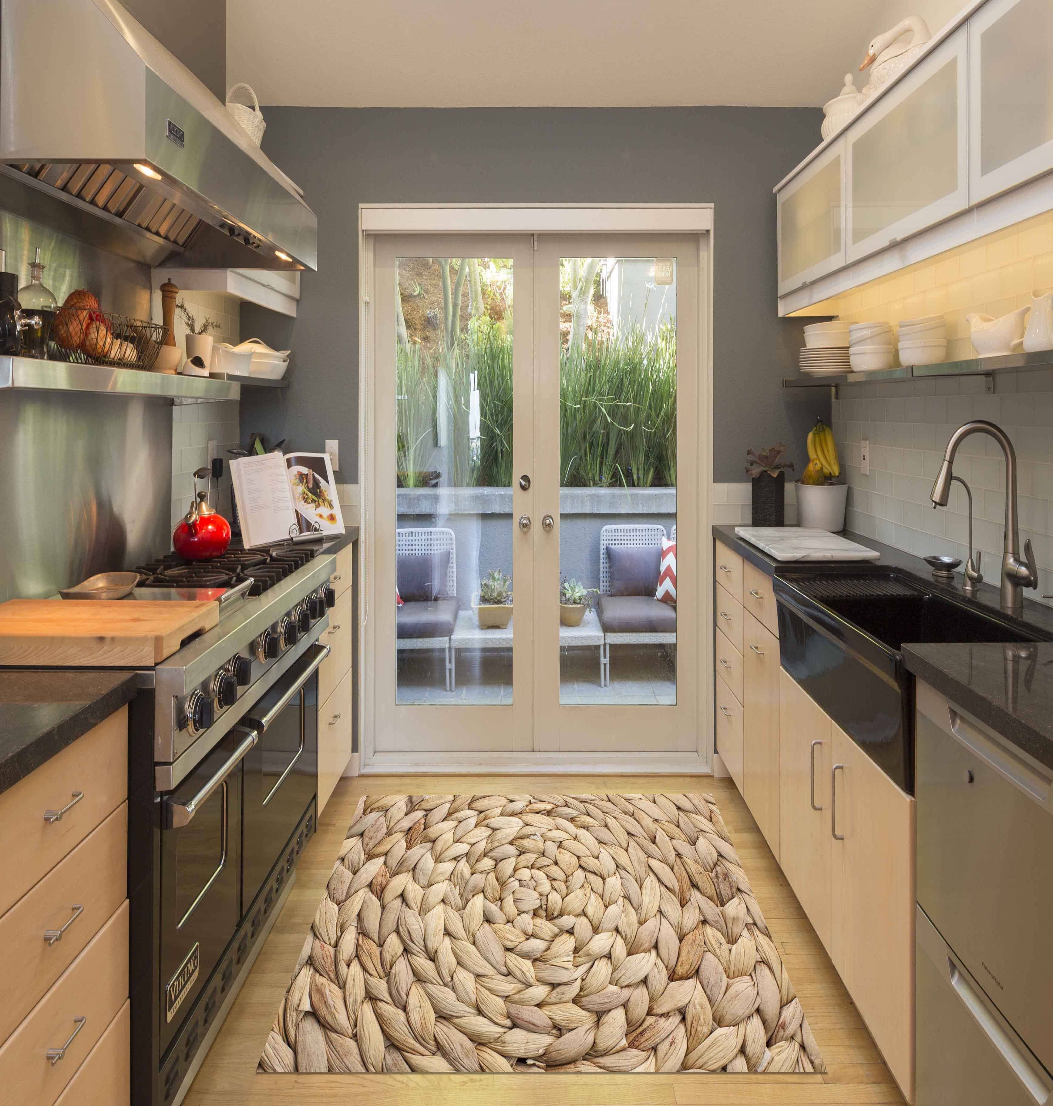 3D Straw Weaving Kitchen Mat Floor Mural Wallpaper AJ Wallpaper