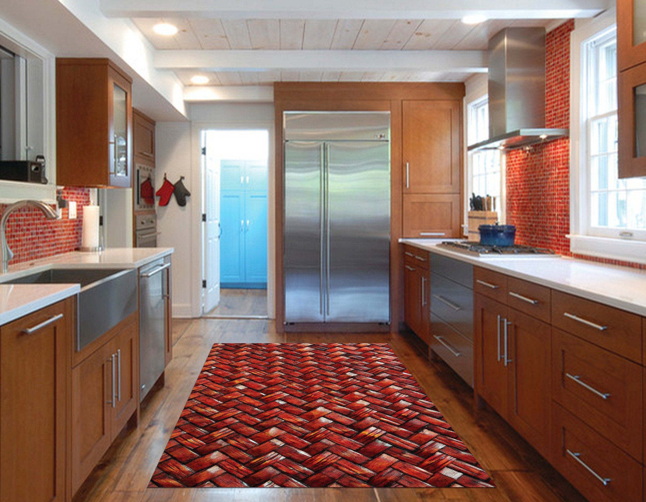 3D Bamboo Weave Kitchen Mat Floor Mural Wallpaper AJ Wallpaper