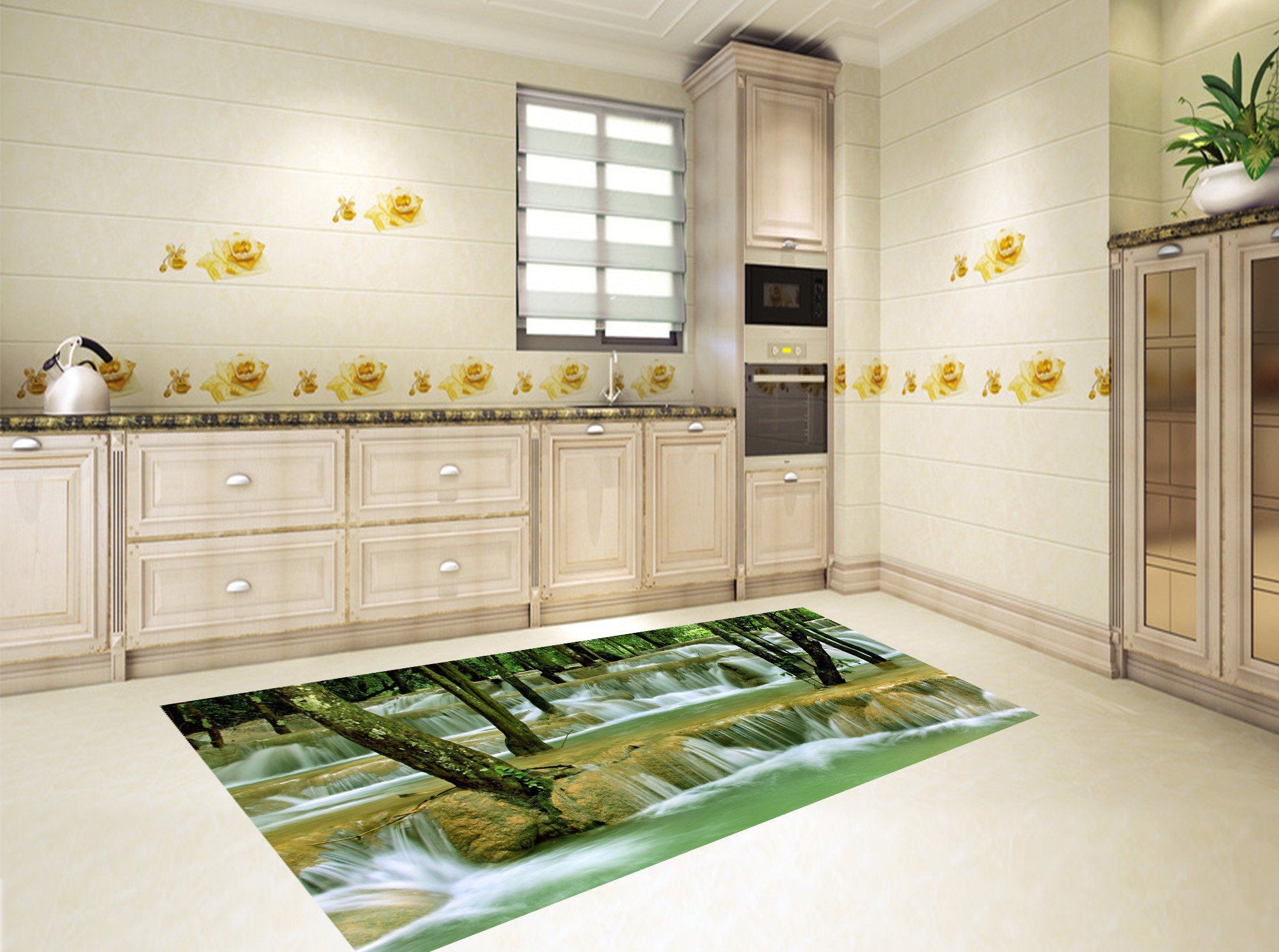 3D River Waterfall Trees 503 Kitchen Mat Floor Mural Wallpaper AJ Wallpaper