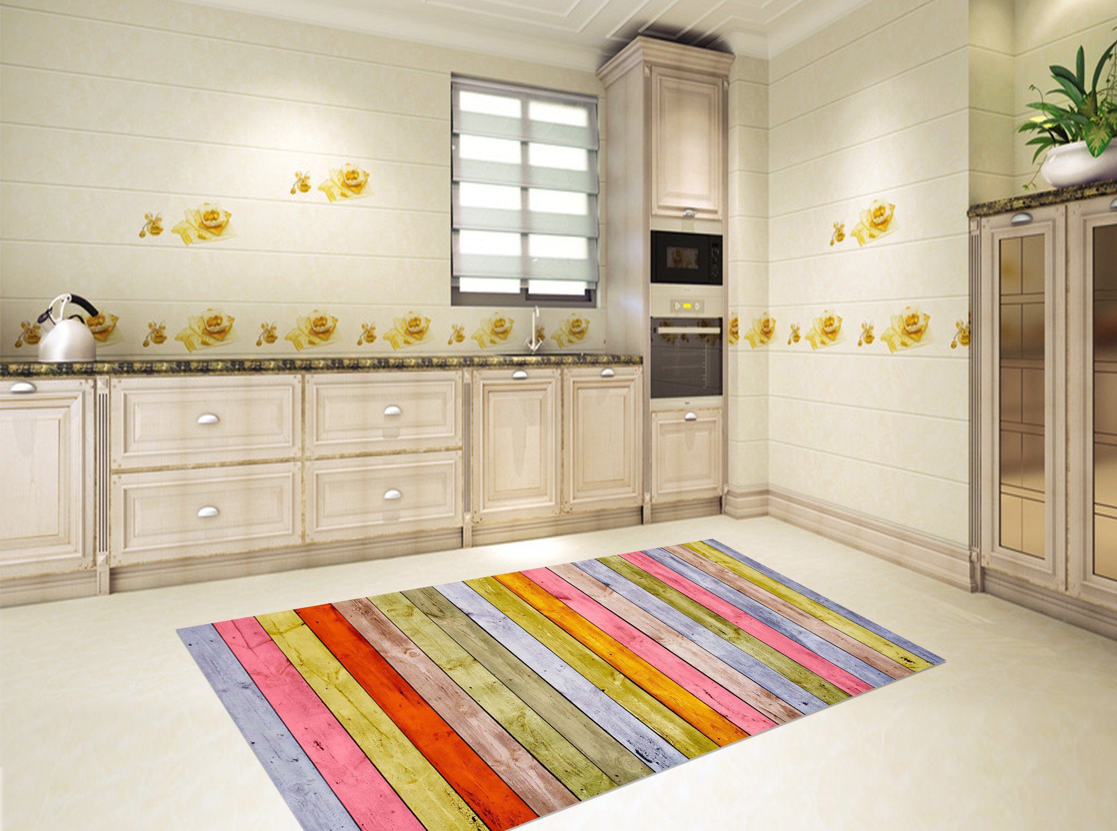 3D Color Wood Boards Kitchen Mat Floor Mural Wallpaper AJ Wallpaper