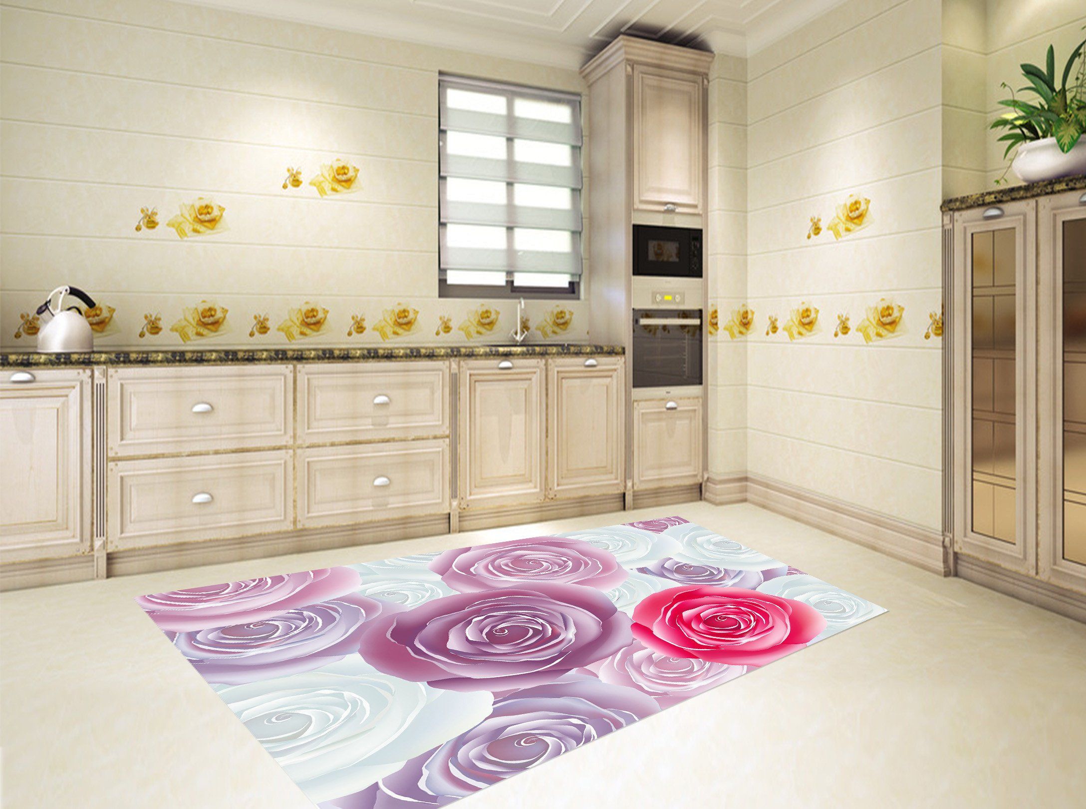 3D Flowers Pattern 521 Kitchen Mat Floor Mural Wallpaper AJ Wallpaper