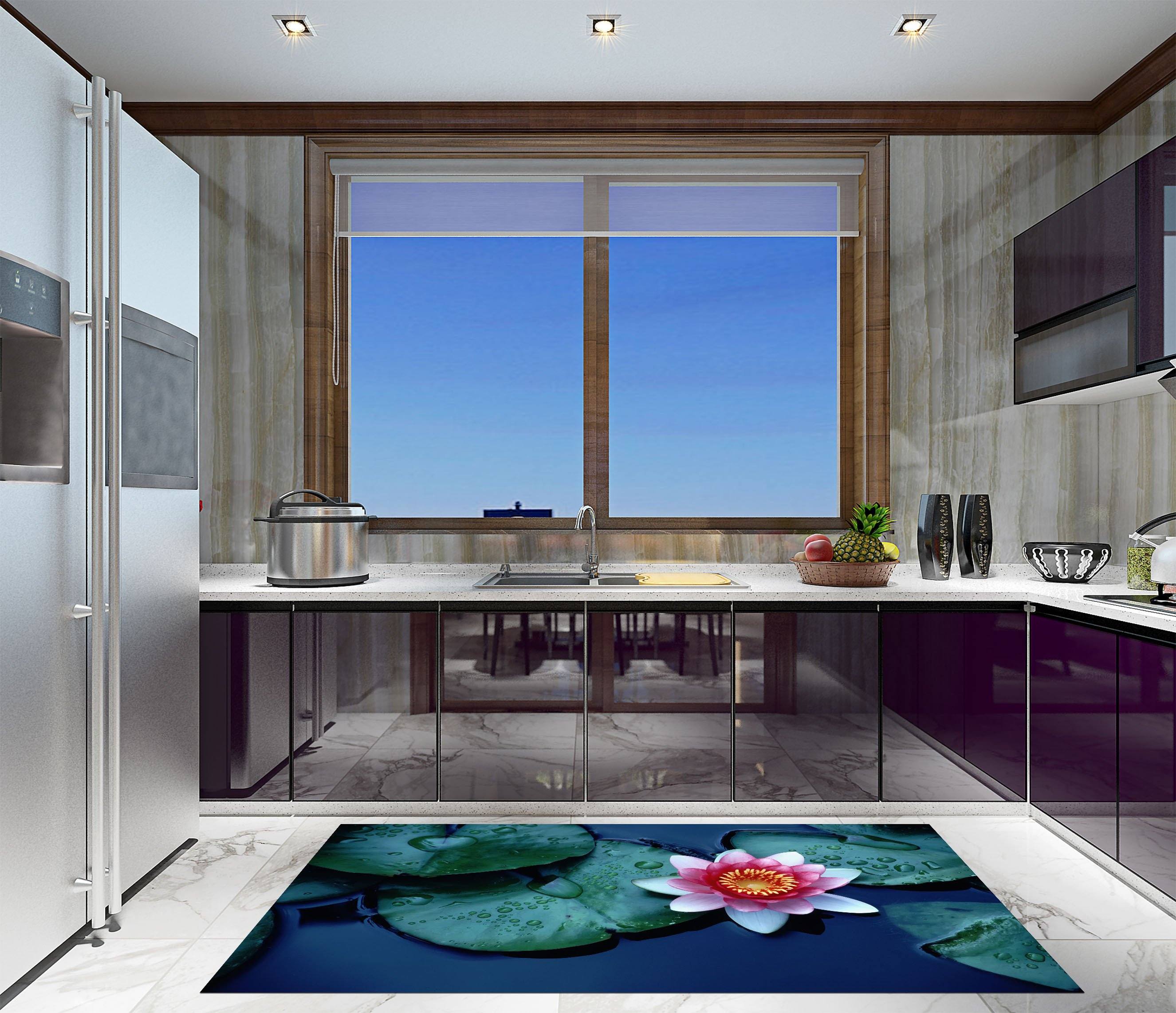 3D Pure Water Lily 061 Kitchen Mat Floor Mural Wallpaper AJ Wallpaper