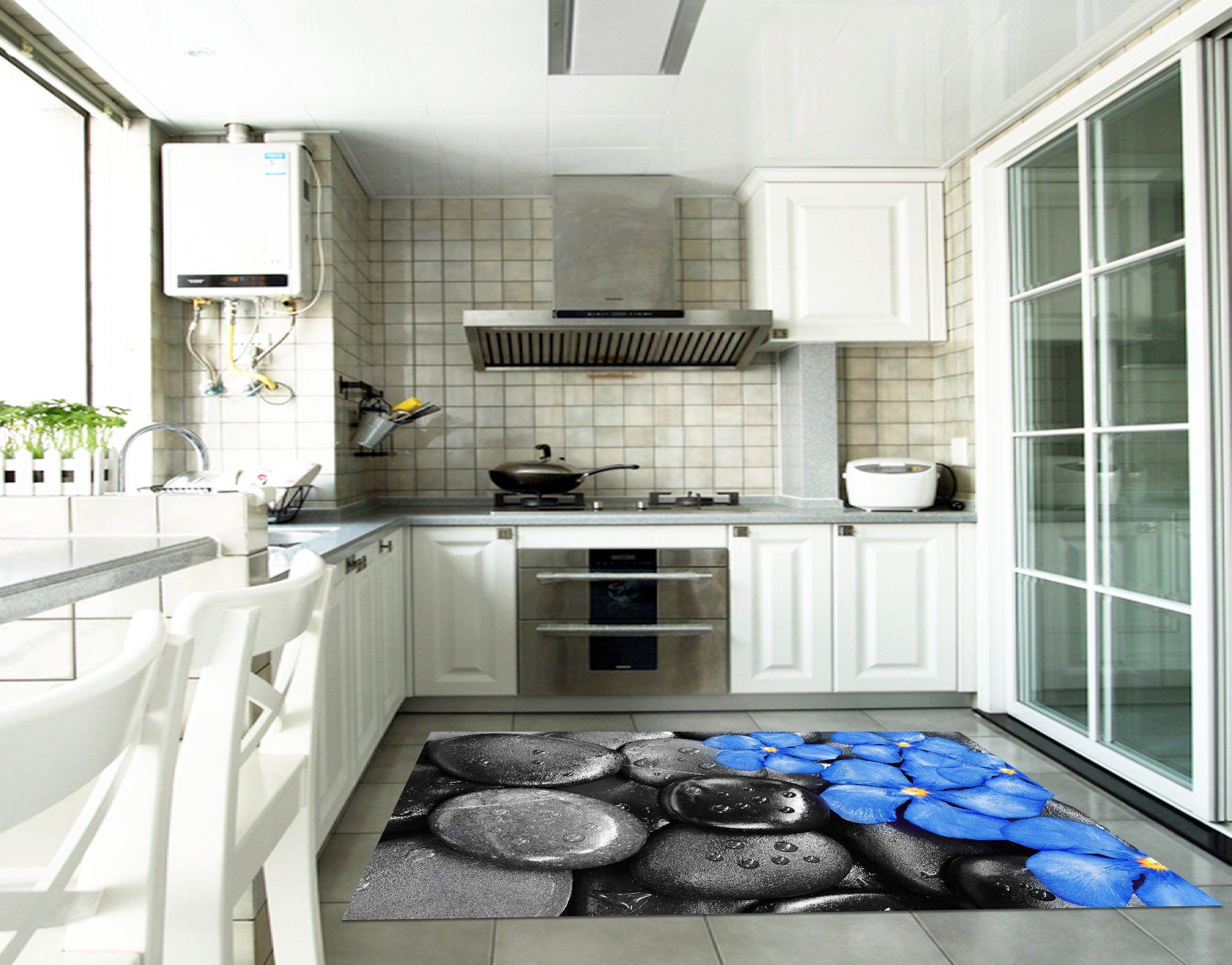 3D Flowers Stones Kitchen Mat Floor Mural Wallpaper AJ Wallpaper