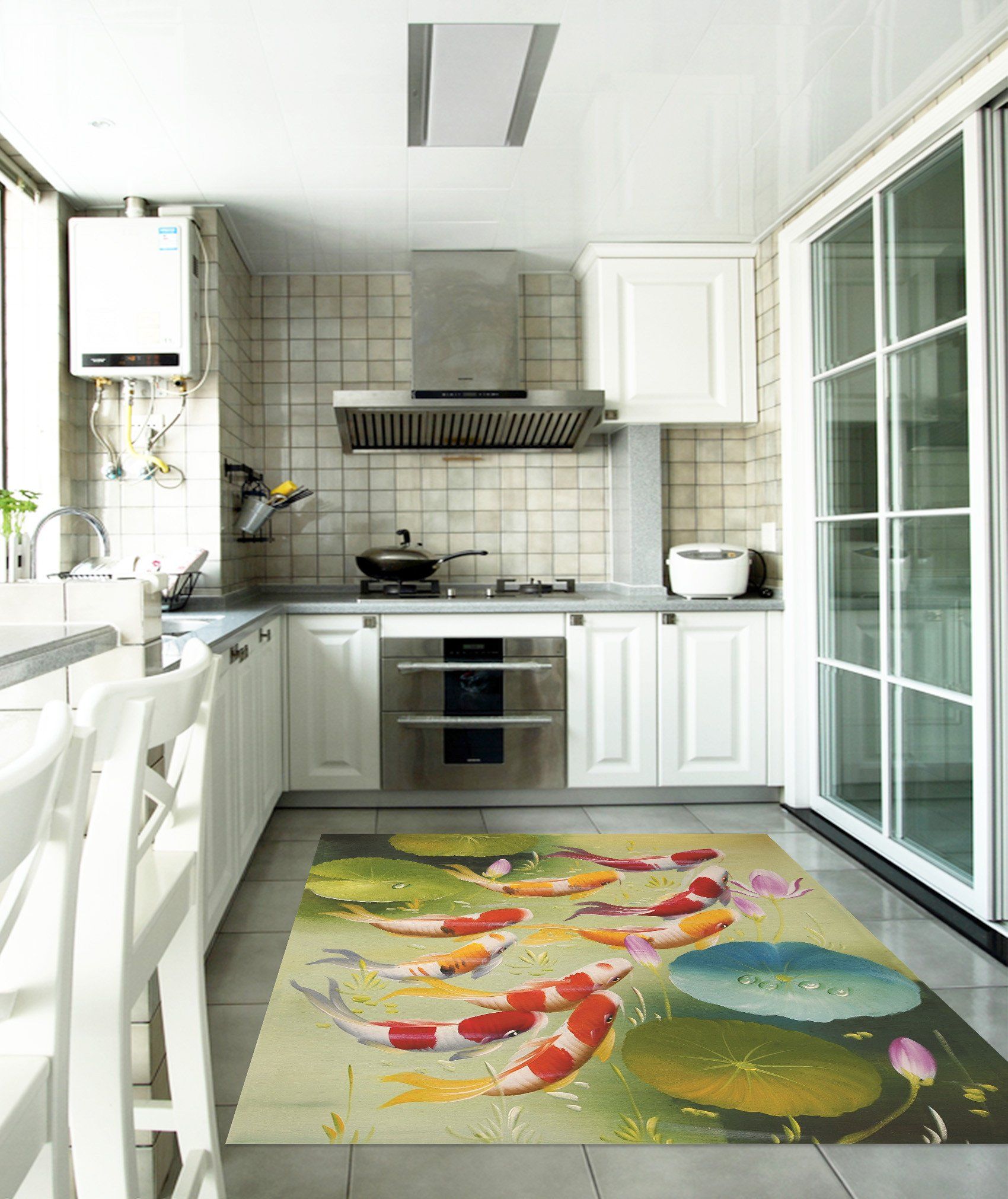 3D Swimming Fishes Kitchen Mat Floor Mural Wallpaper AJ Wallpaper