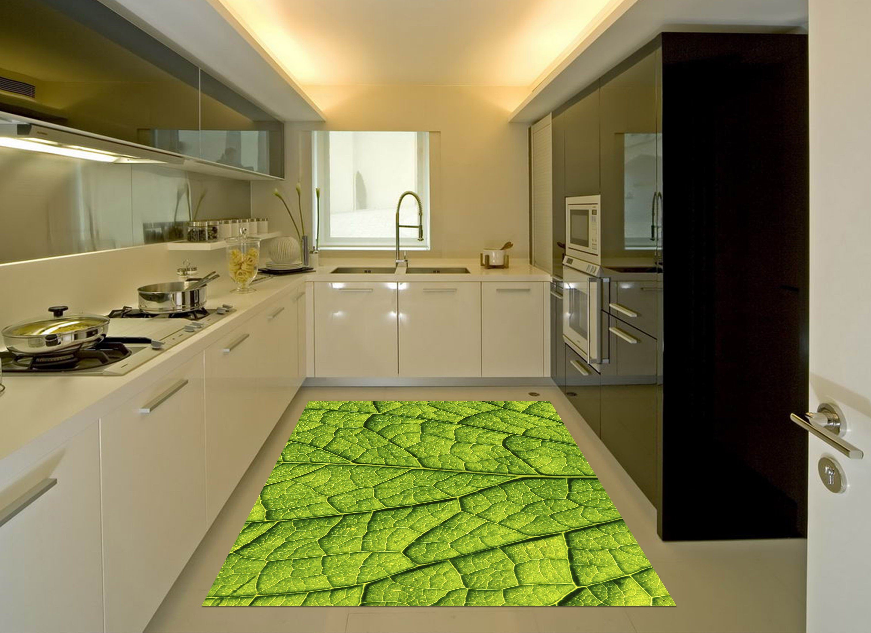3D Green Leaf Veins Kitchen Mat Floor Mural Wallpaper AJ Wallpaper