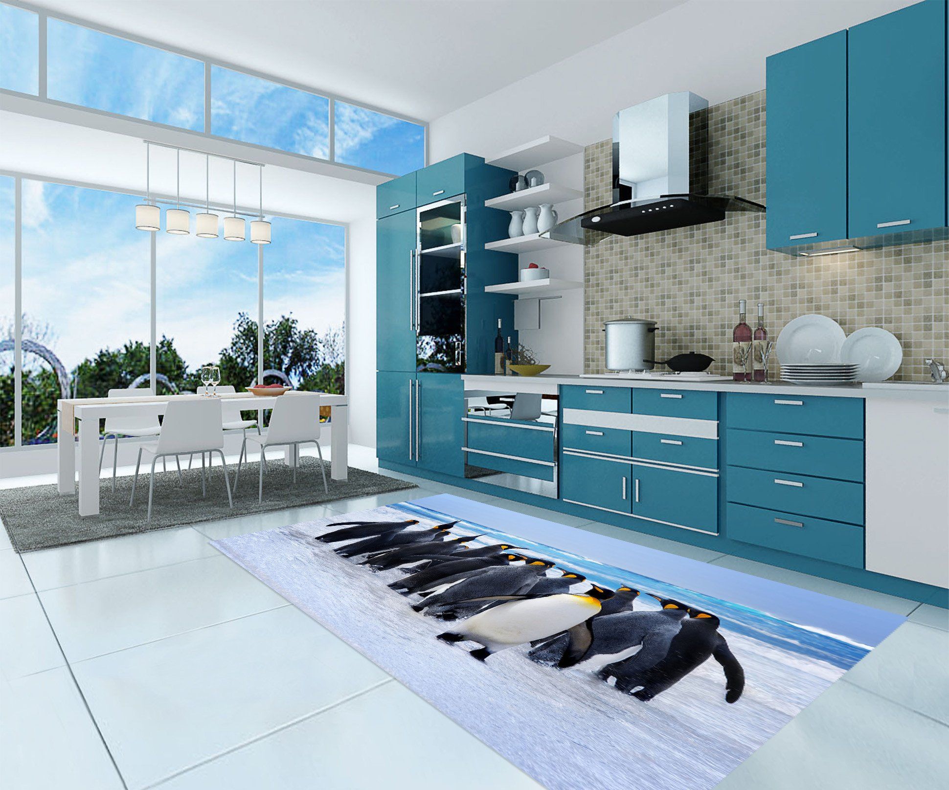 3D Seaside Penguins 643 Kitchen Mat Floor Mural Wallpaper AJ Wallpaper