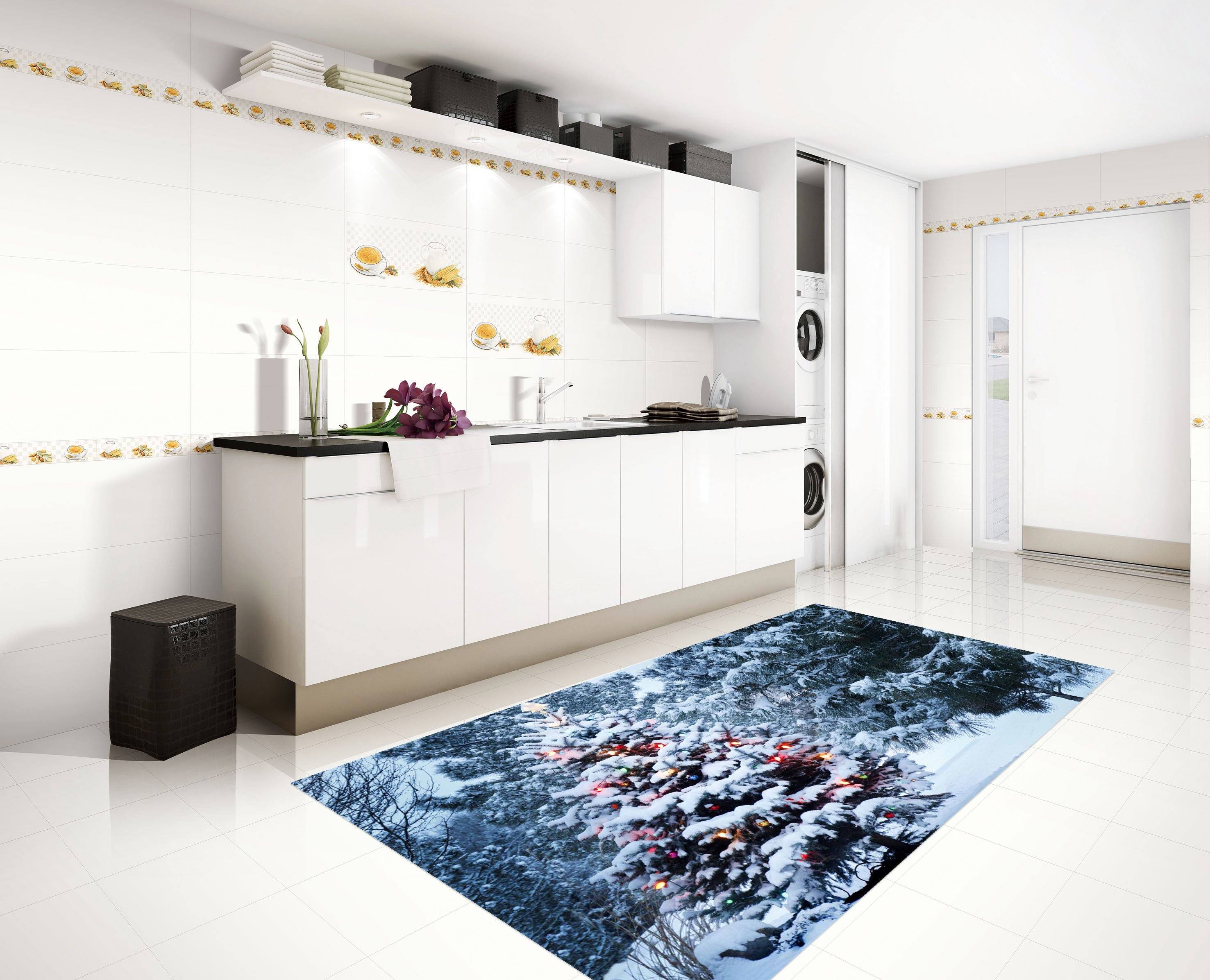 3D Snow Forest Christmas Tree 630 Kitchen Mat Floor Mural Wallpaper AJ Wallpaper