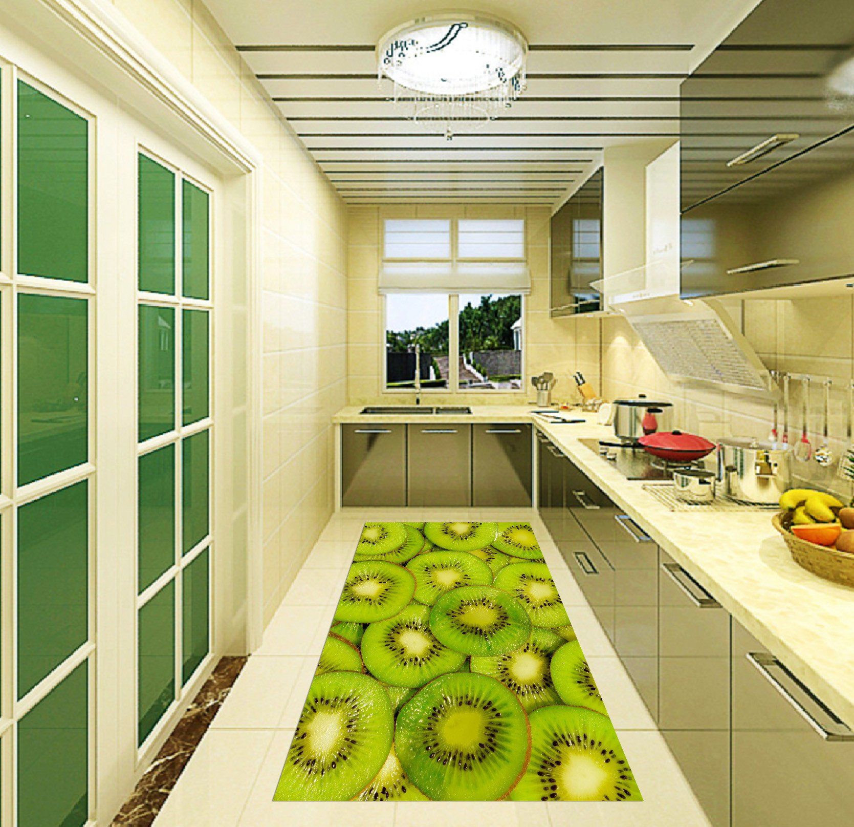 3D Kiwi Slices 019 Kitchen Mat Floor Mural Wallpaper AJ Wallpaper
