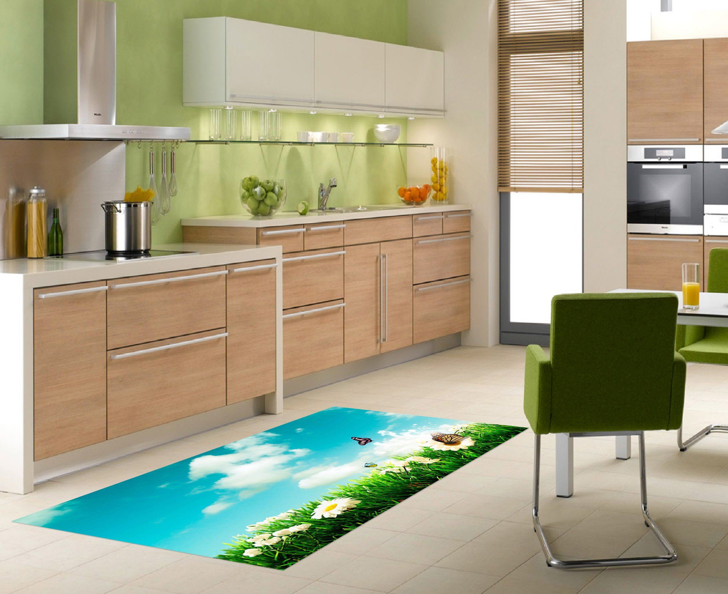 3D Grass Flowers Butterflies 655 Kitchen Mat Floor Mural Wallpaper AJ Wallpaper