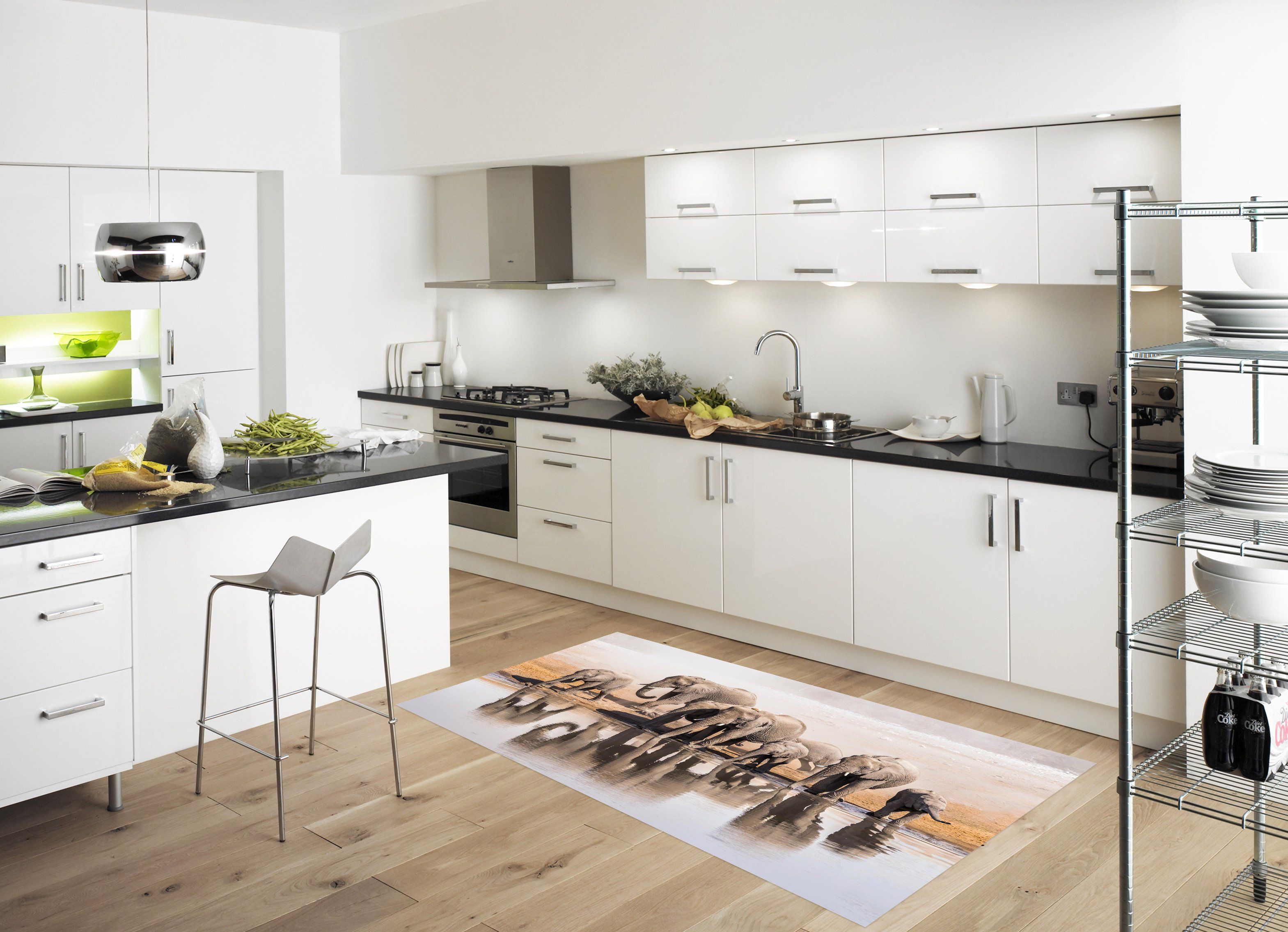 3D Elephants Lake 634 Kitchen Mat Floor Mural Wallpaper AJ Wallpaper