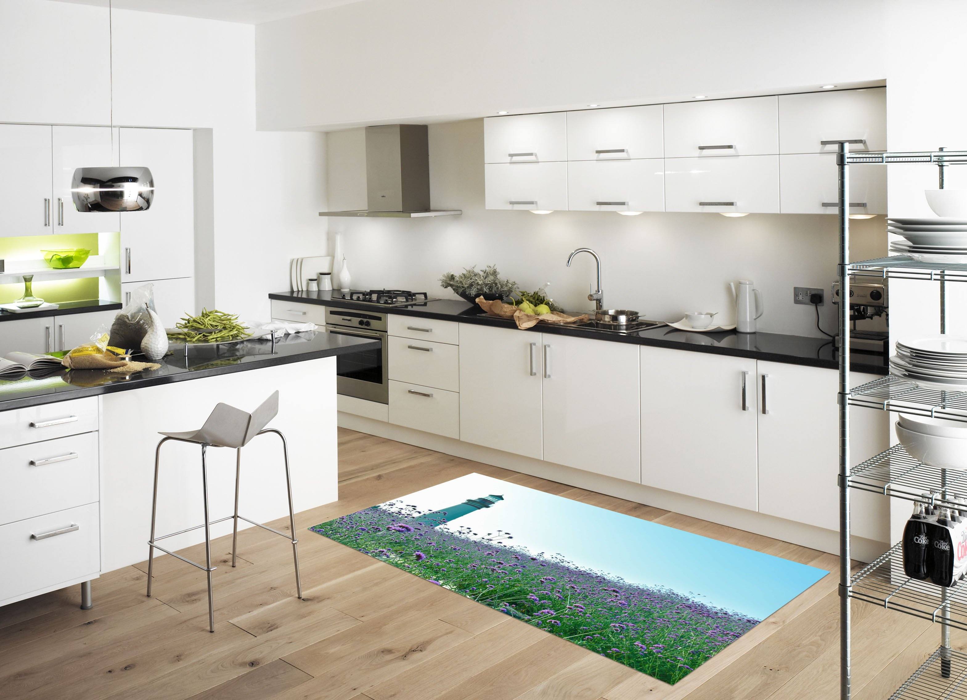 3D Lighthouse Flowers Kitchen Mat Floor Mural Wallpaper AJ Wallpaper