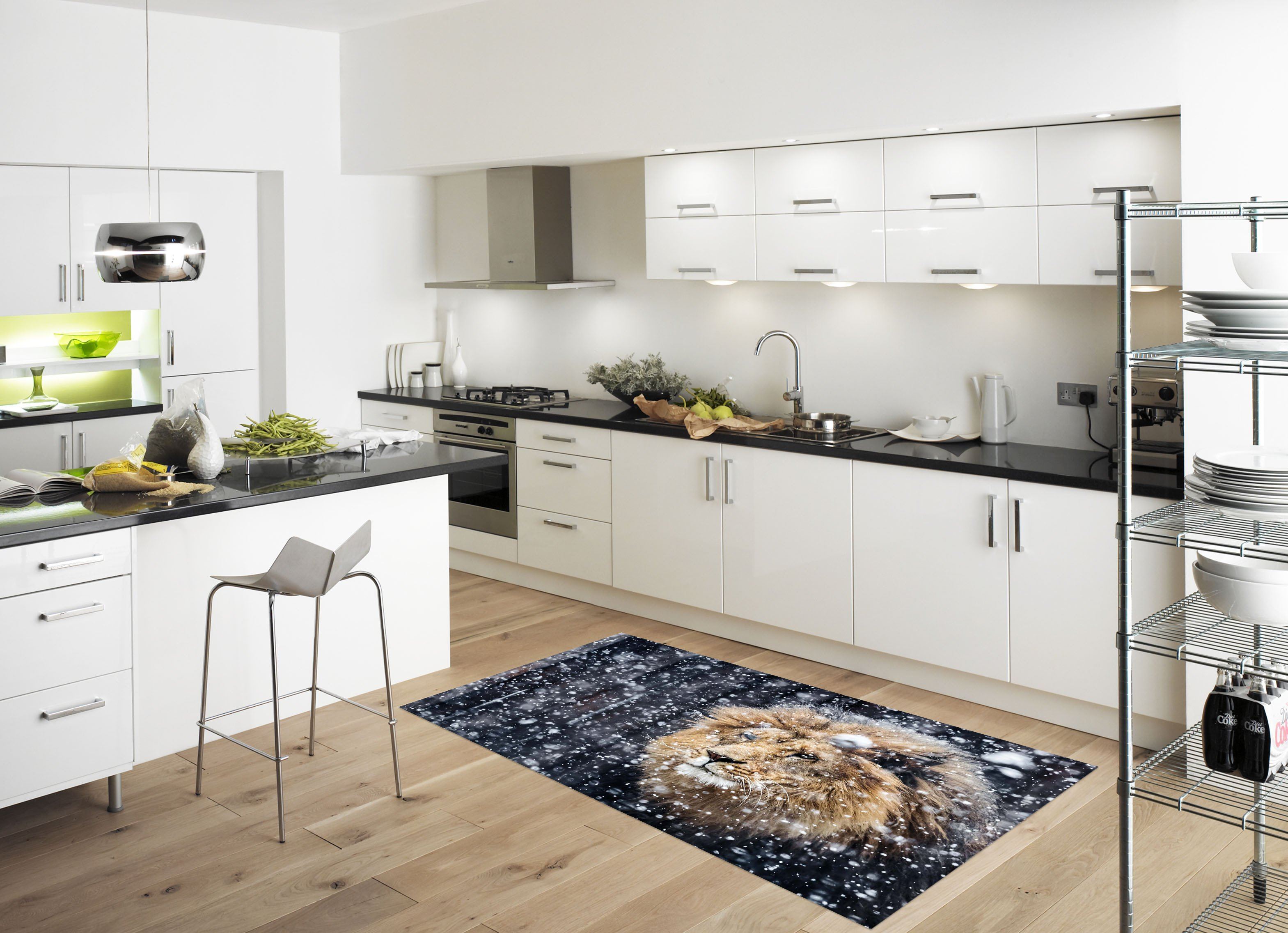 3D Snowing Field Lion 650 Kitchen Mat Floor Mural Wallpaper AJ Wallpaper