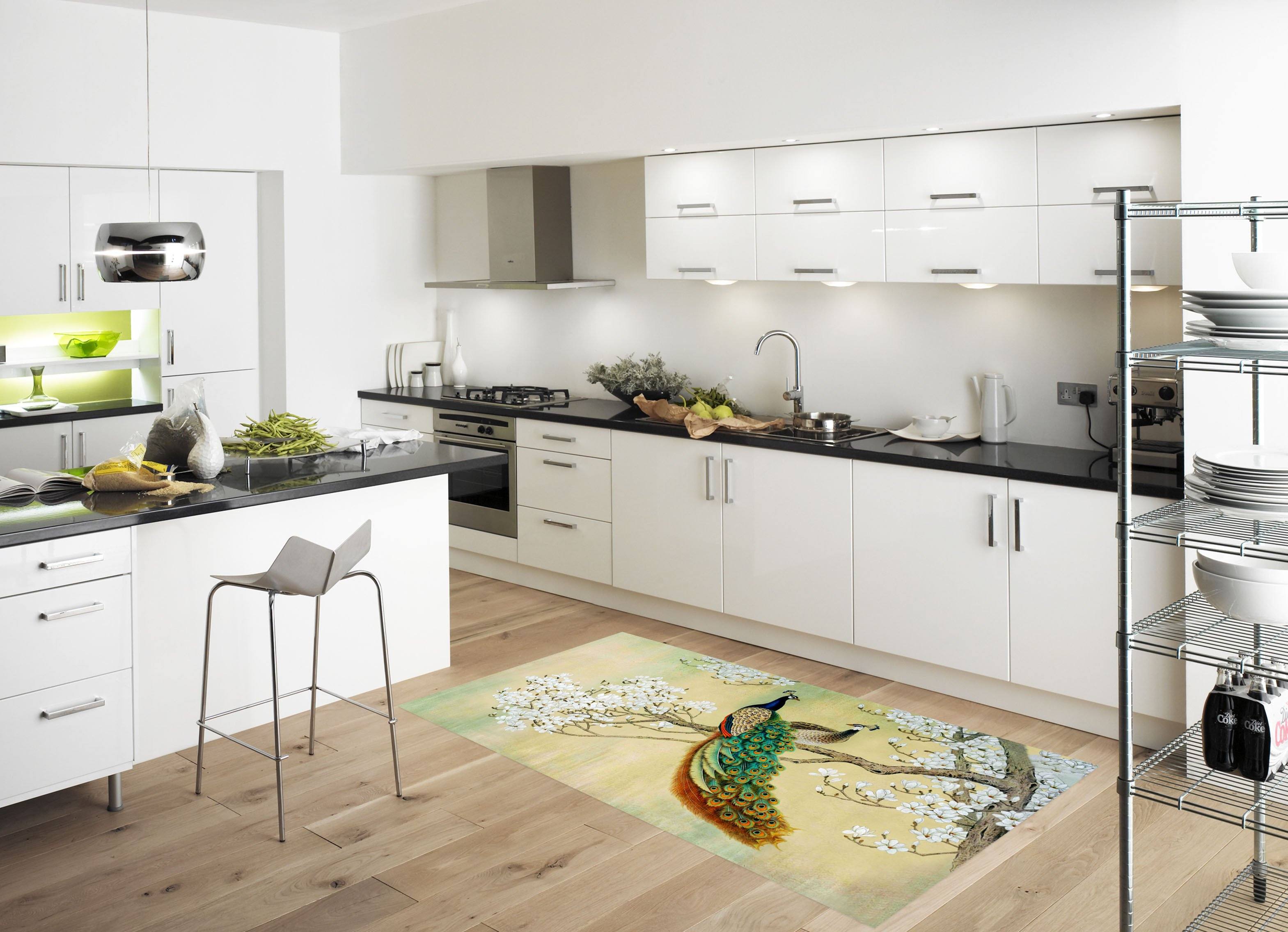 3D Flowers Tree Peacocks 615 Kitchen Mat Floor Mural Wallpaper AJ Wallpaper