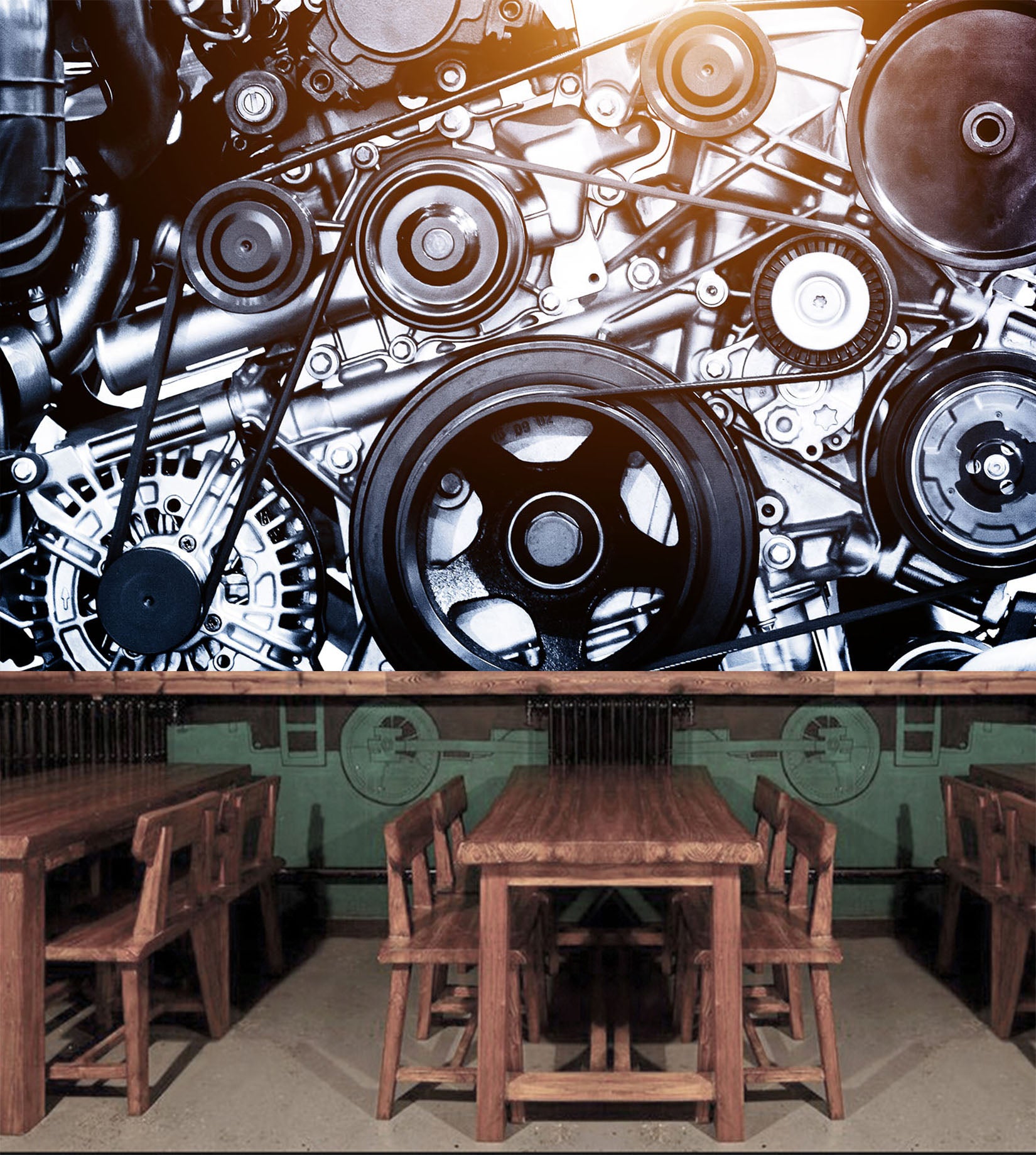 3D Black Engine 345 Vehicle Wall Murals