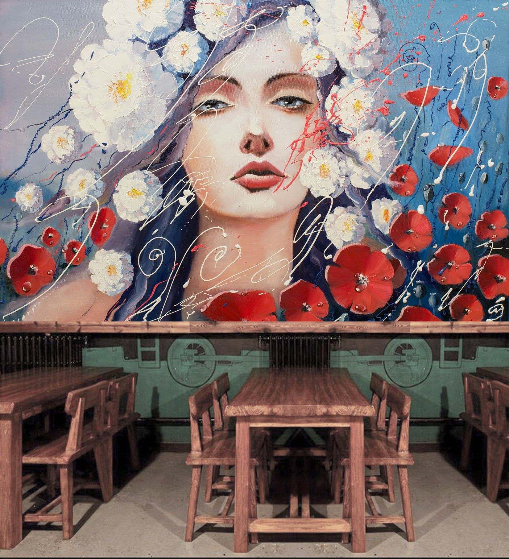 3D Oil painting Woman Flower 625 Wallpaper AJ Wallpaper 2