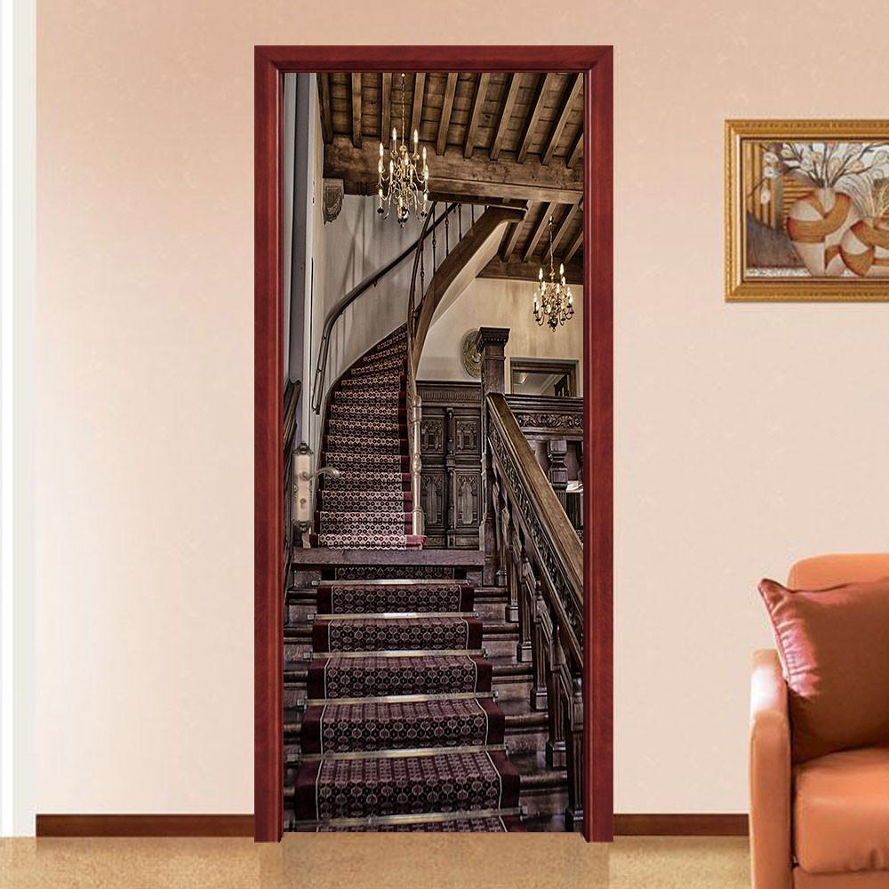 3D pendant lamp lamplight stairway door mural Wallpaper AJ Wallpaper