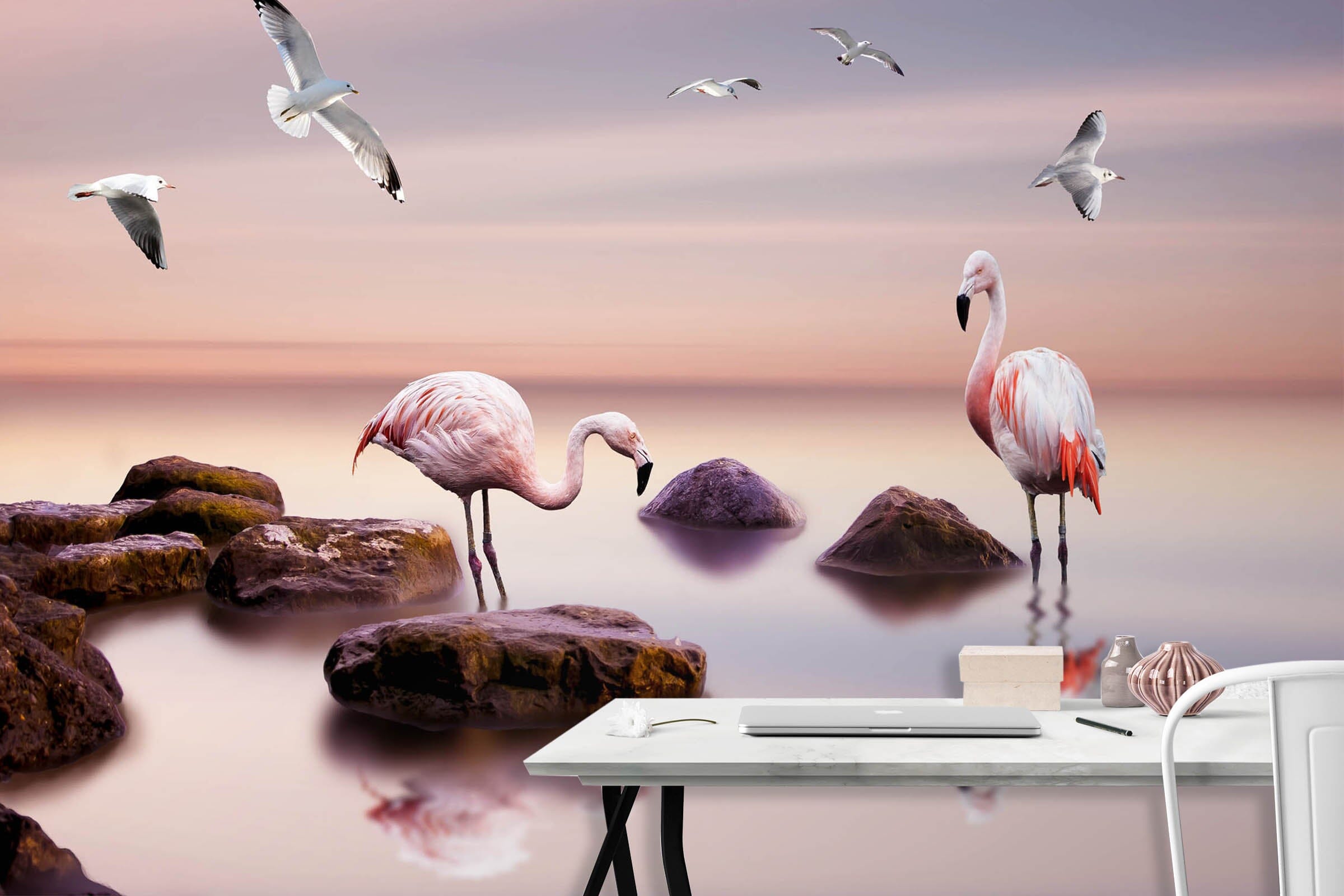 3D Flamingo Lake 1060 Wall Murals Wallpaper AJ Wallpaper 2