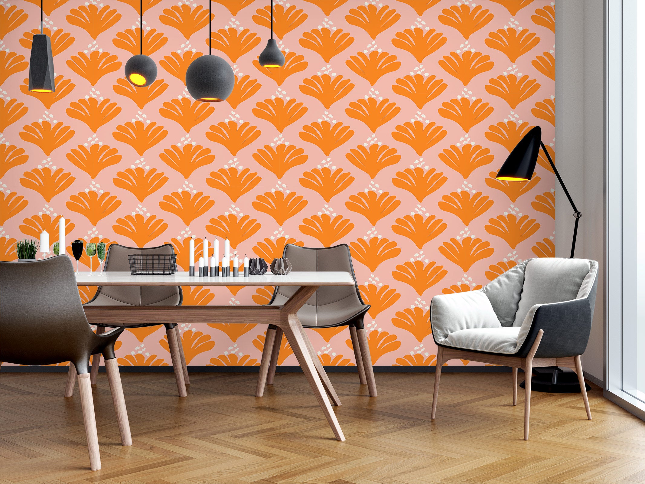 3D Orange Fan Pattern 12050 Kashmira Jayaprakash Wall Mural Wall Murals