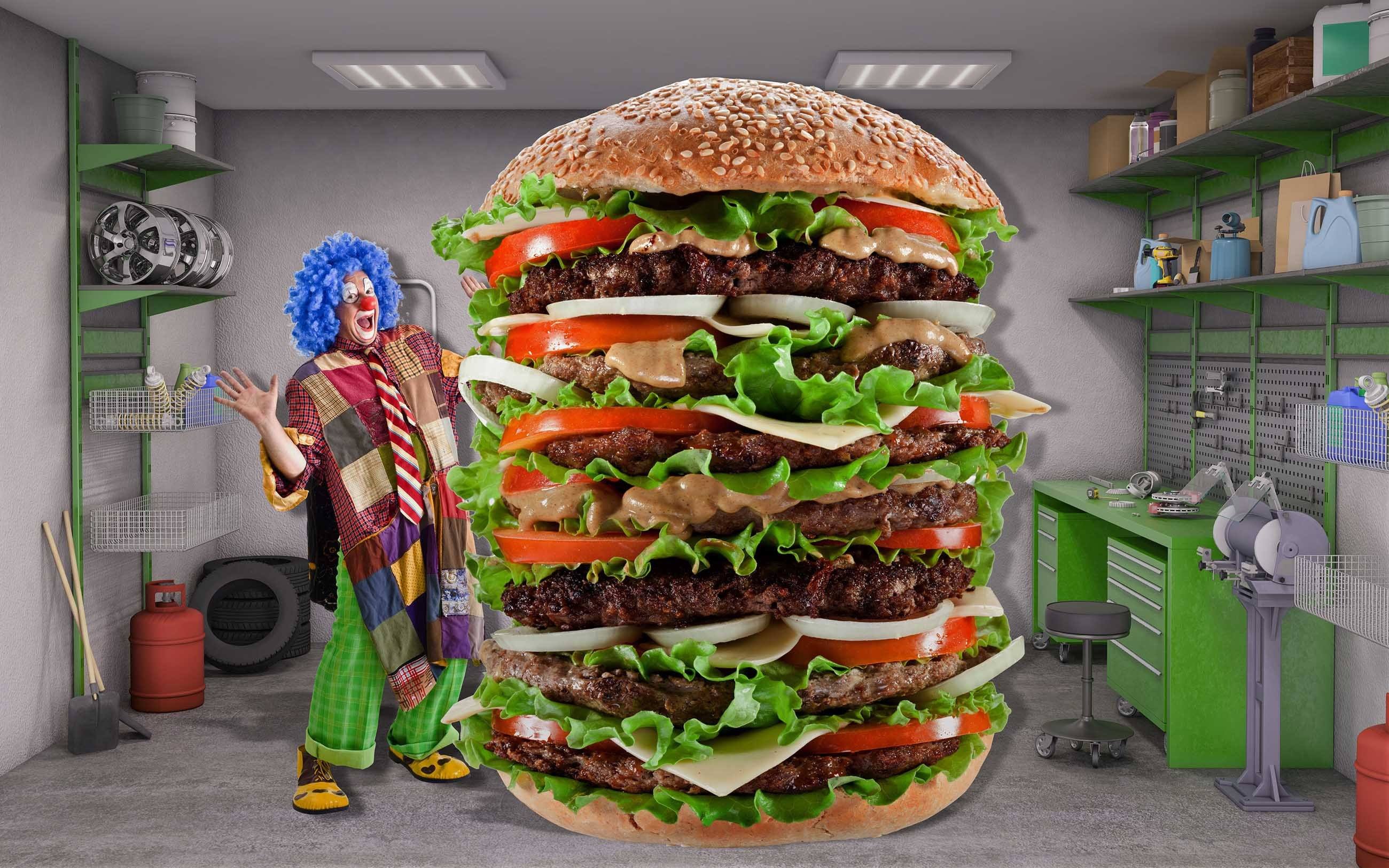 3D Clown Hamburger 415 Garage Door Mural Wallpaper AJ Wallpaper
