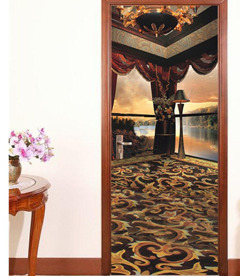 3D ceiling lamp Seascape door mural Wallpaper AJ Wallpaper