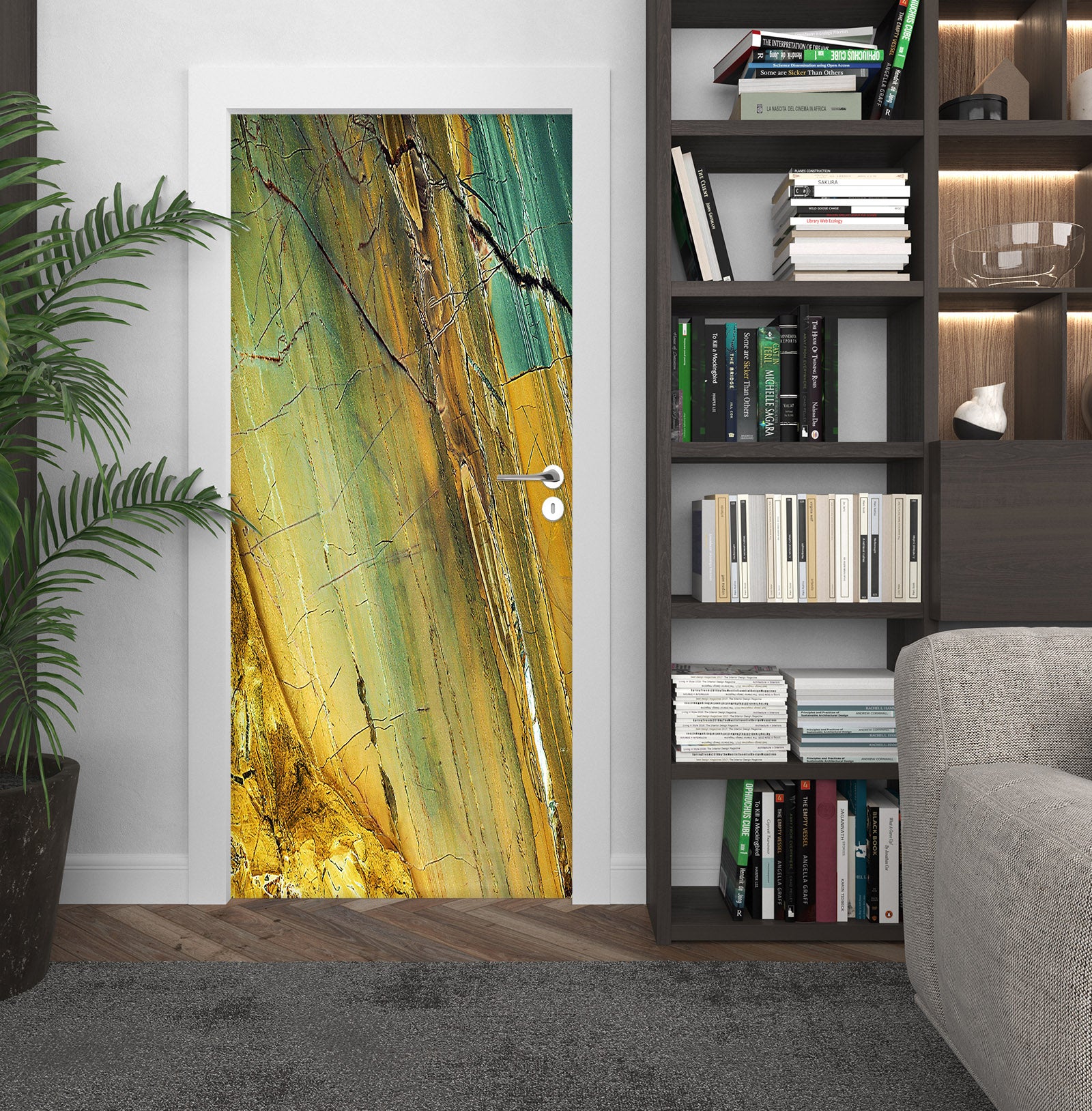 3D Green-Brown Lines 22006 Door Mural